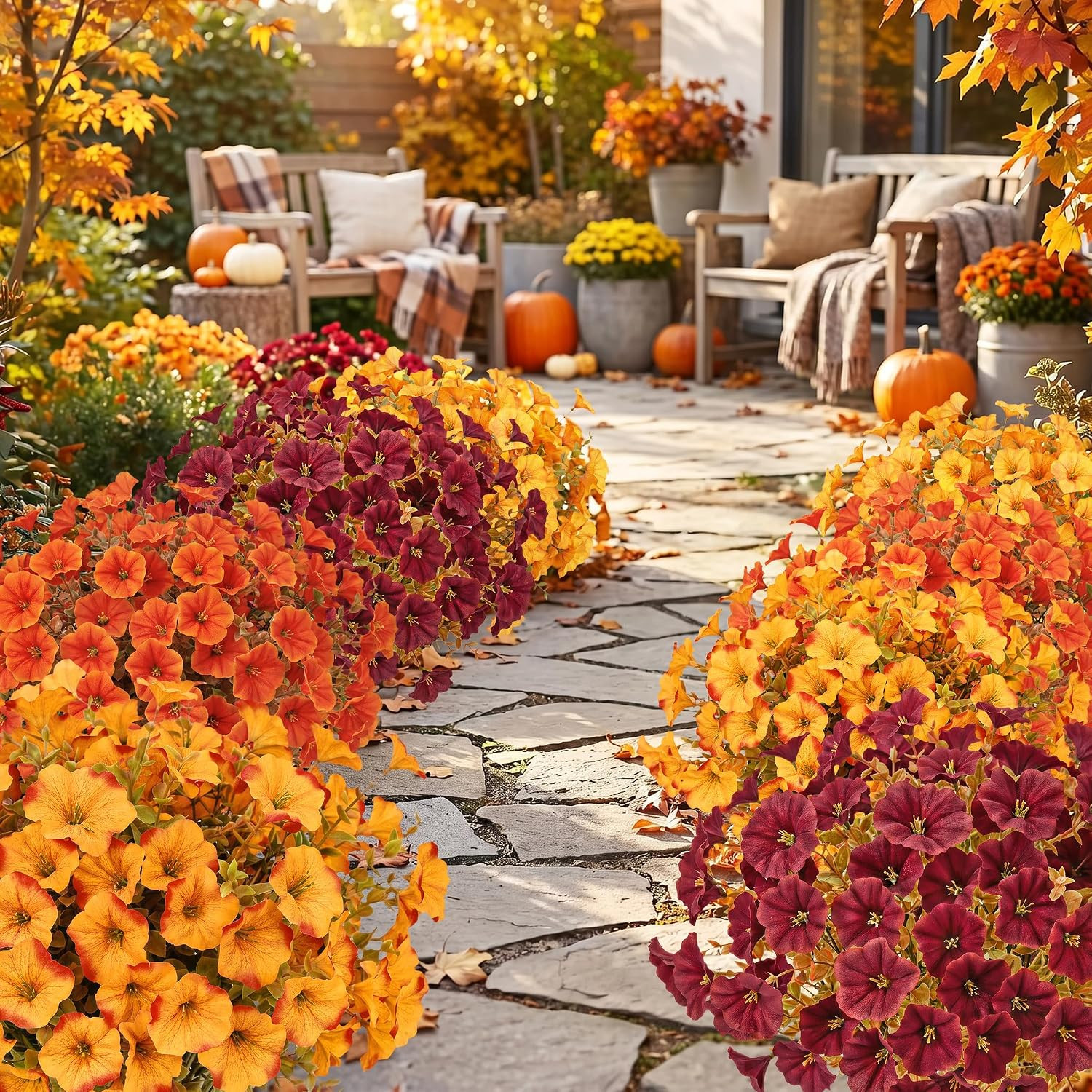 24 Pcs Artificial Fall Flowers for Outdoors Decor, Mixed Orange | Realistic Morn