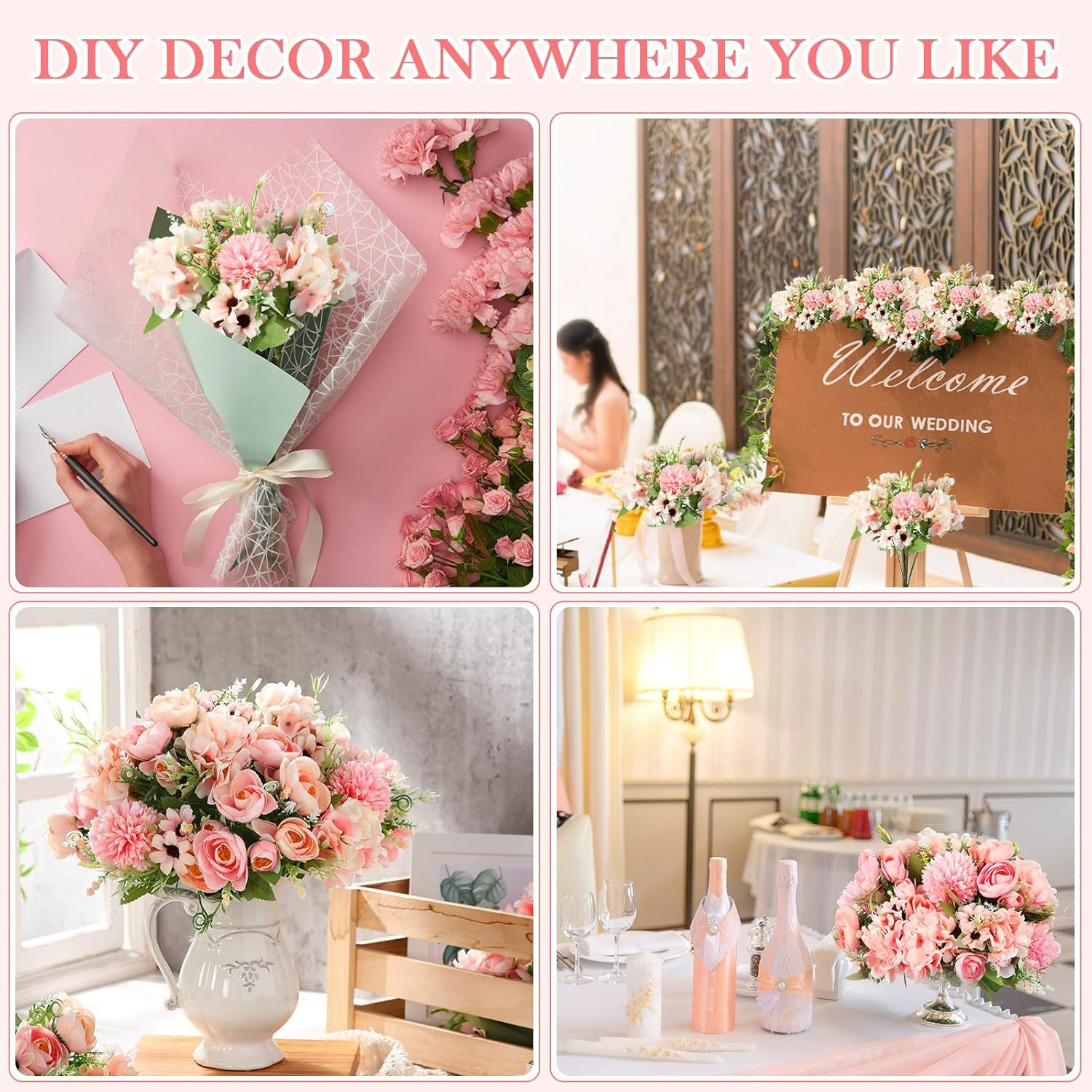 12 Pcs Pink Peonies & Roses Artificial Flowers for Wedding & Home Decor