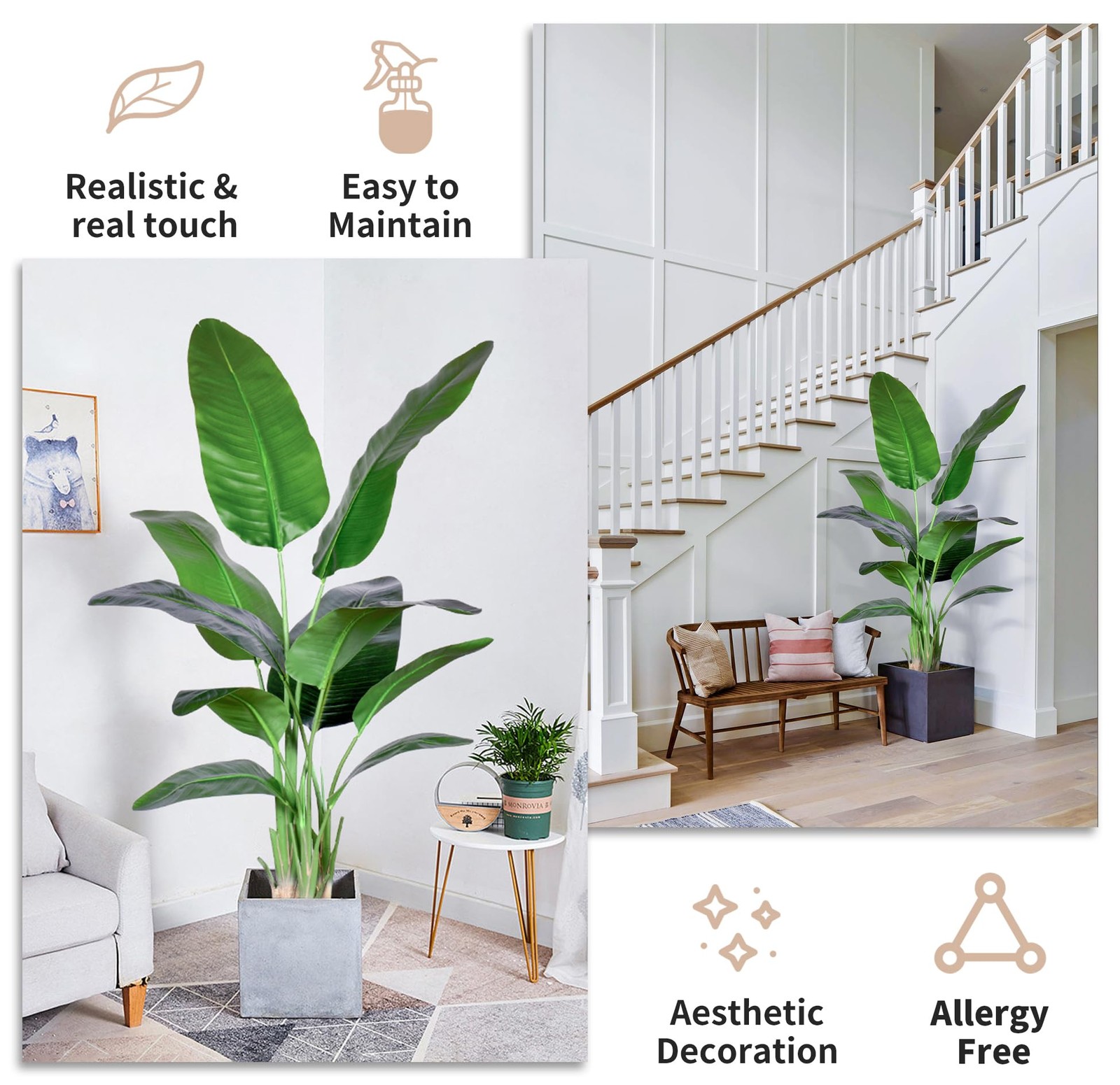 2Packs 5FT Artificial Bird of Paradise Plant,Faux Palm Tree Potted Plant with…