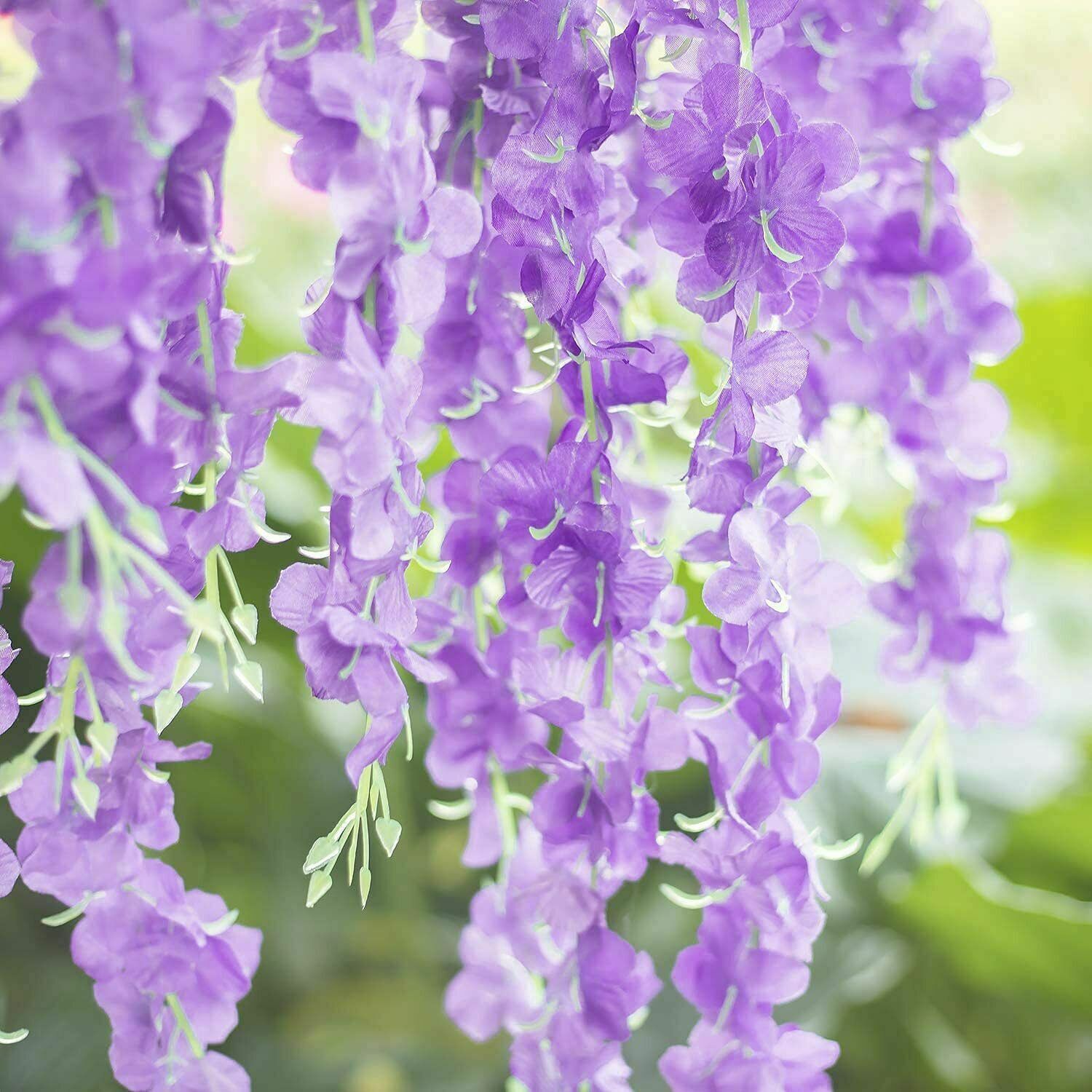 Purple Artificial Wisteria Hanging Garland Flower Garden Wedding Decor 12/24 Pcs