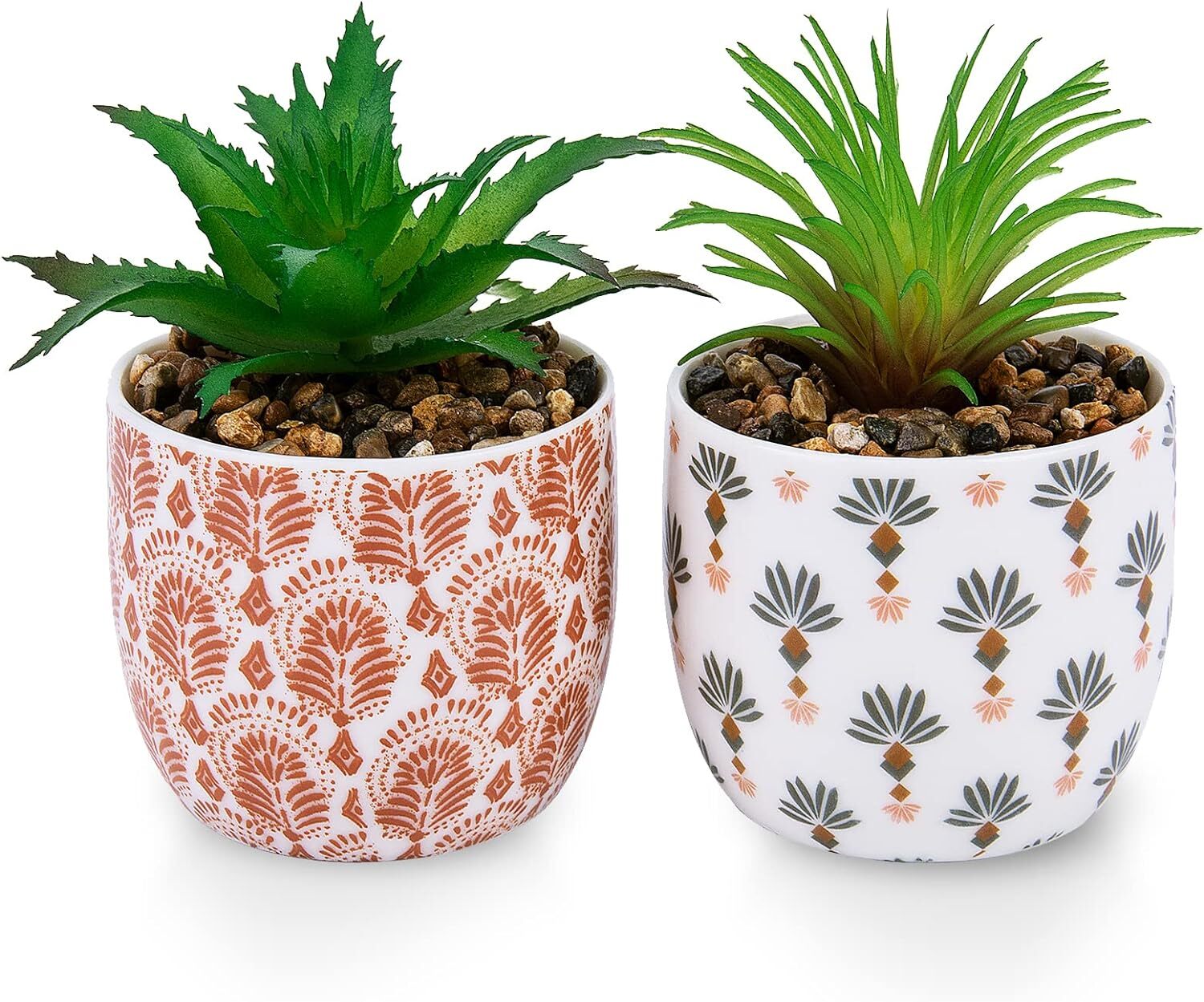 2 Pack Artificial Plants Small Cute Succulents in Ceramic Planters Fake Greenery