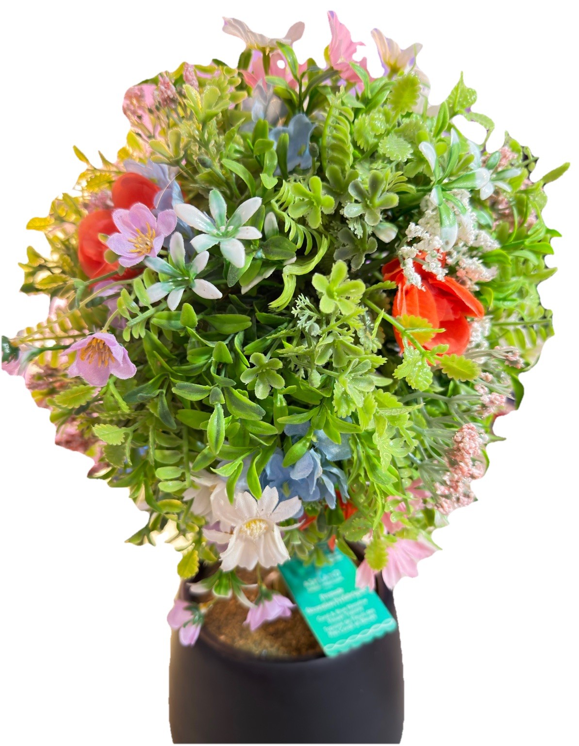 Ashwood 18” Coral & Blue Meadow Flower Artificial Topiary Plant In Black Planter