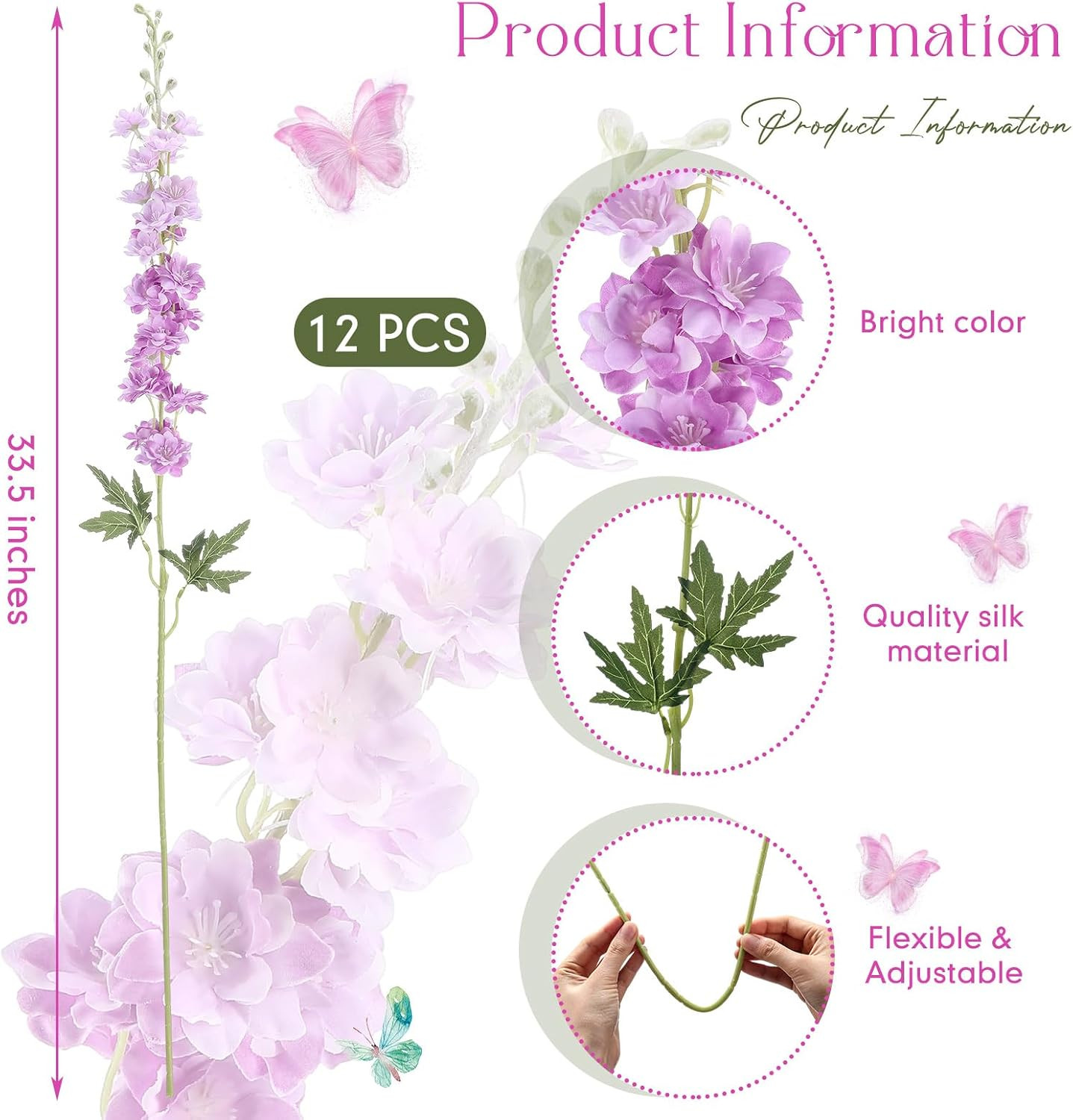 12 Pcs Purple Delphinium Artificial Flowers for Wedding Home Decor Arrangement