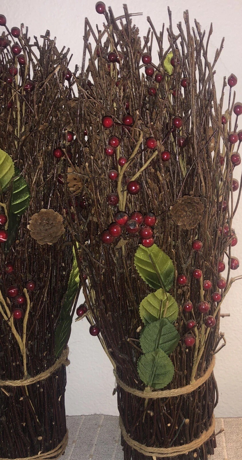 Birch Twigs Red Berries Bundles Free Standing Winter Rustic Primitive Home Decor
