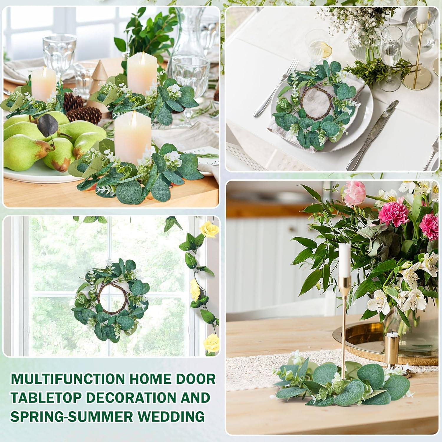 20Pcs Eucalyptus Candle Rings Wreaths, 11″ Greenery Decor for Home & Events