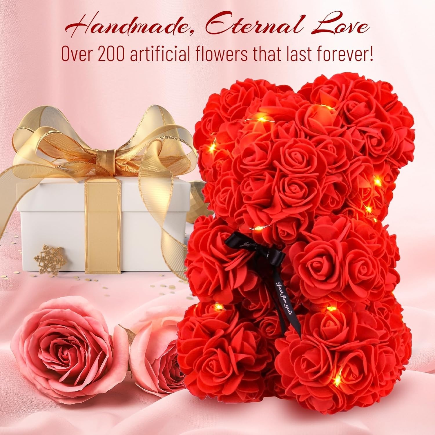 Otlonpe Bear Rose Valentines Day Gifts for Her, 9 inch Flower Bear with Led L…