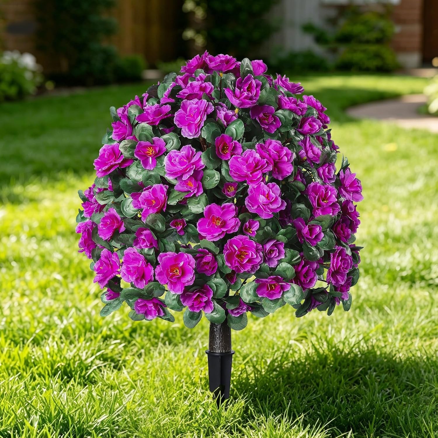 Artificial Flowers for Outdoor with Ground Stakes, 22″ Faux Azalea Silk Flora…