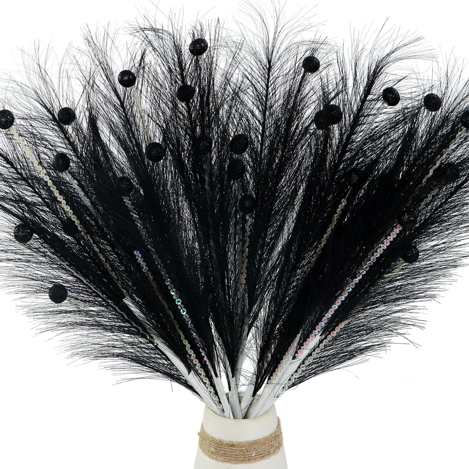 4 Pcs Black Christmas Grass 16.9″ Sequins Glitter Berries Xmas Tree Vase