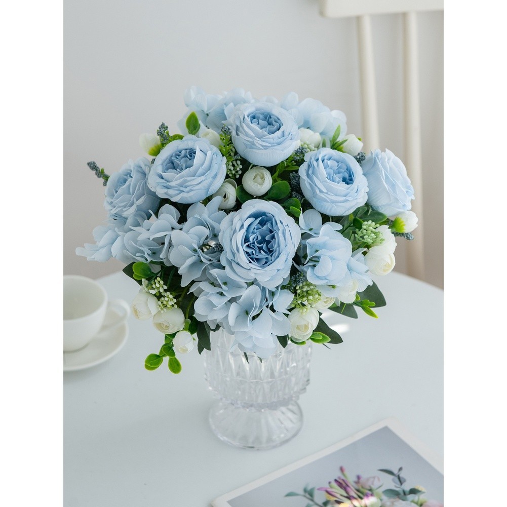 Wedding Bouquet with Silk Peony Hydrangea Flowers for Home Decor Display
