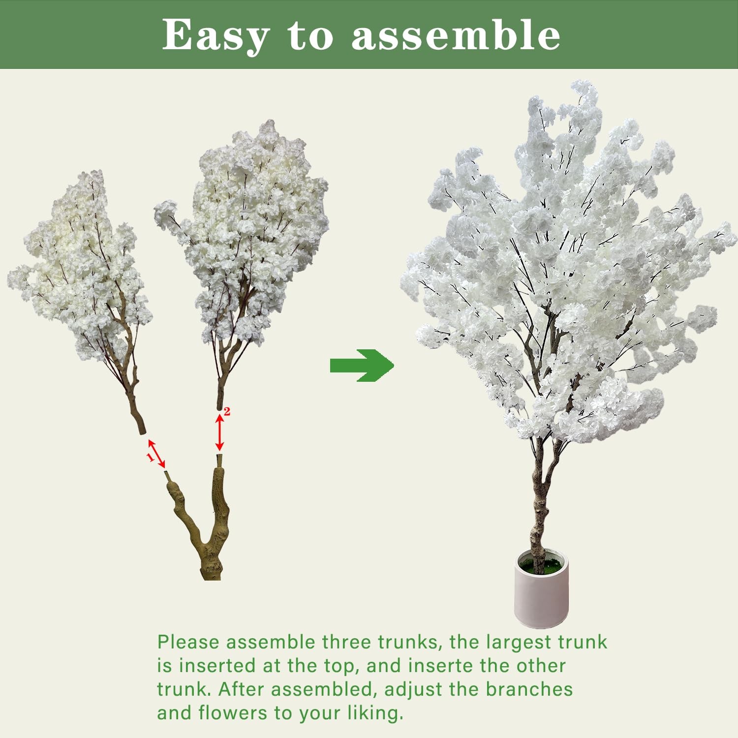 Cherry Blossom Tree 7ft, White Artificial Cherry Tree Fake White Tree for Wed…