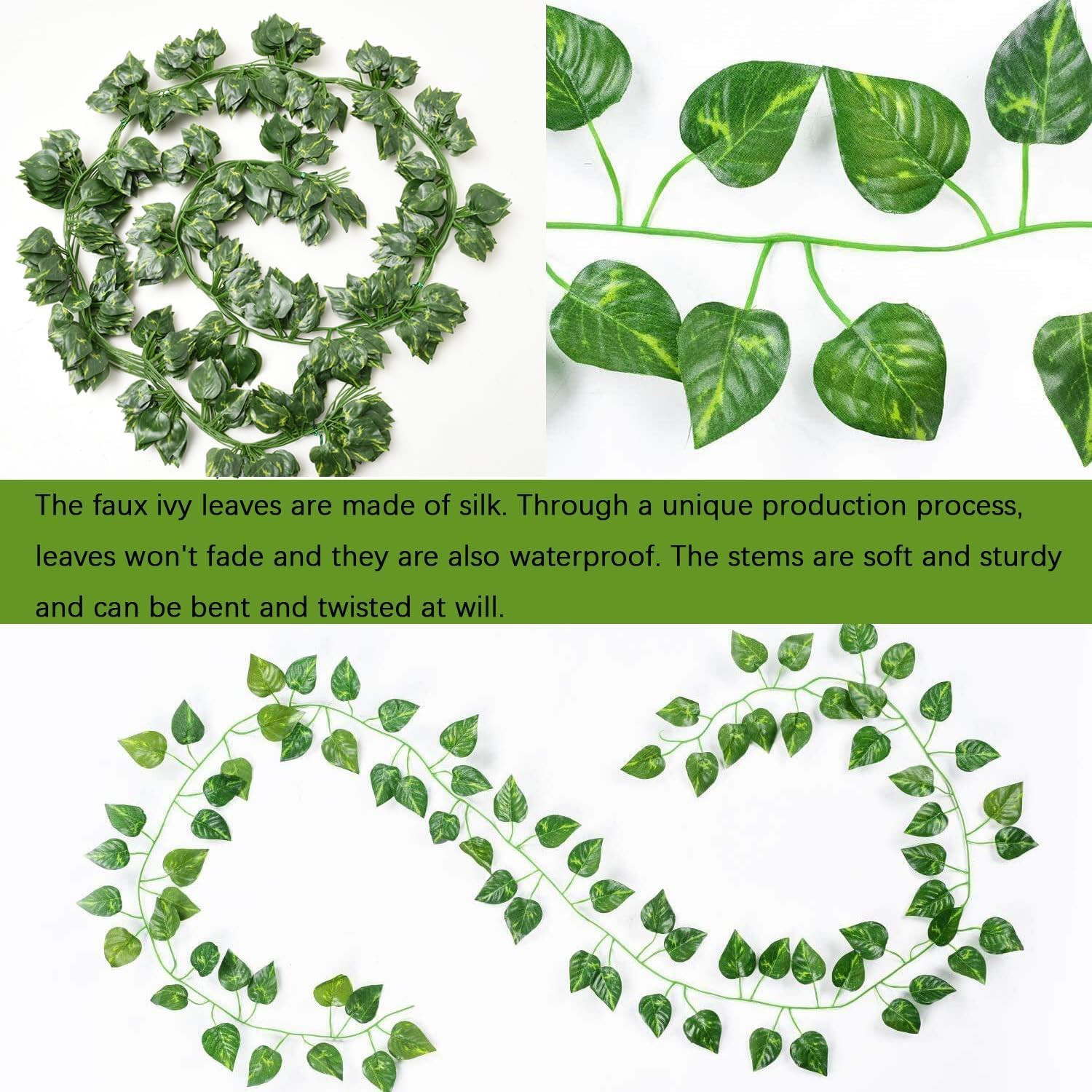 12 Pack Fake Vines for Room Decor Artificial Ivy Greenery Garland Hanging Plants