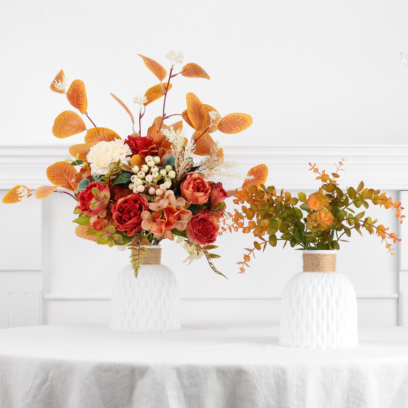 2 PCS Orange Artificial Flower Arrangement In Plastic Vases Desk Home Decor