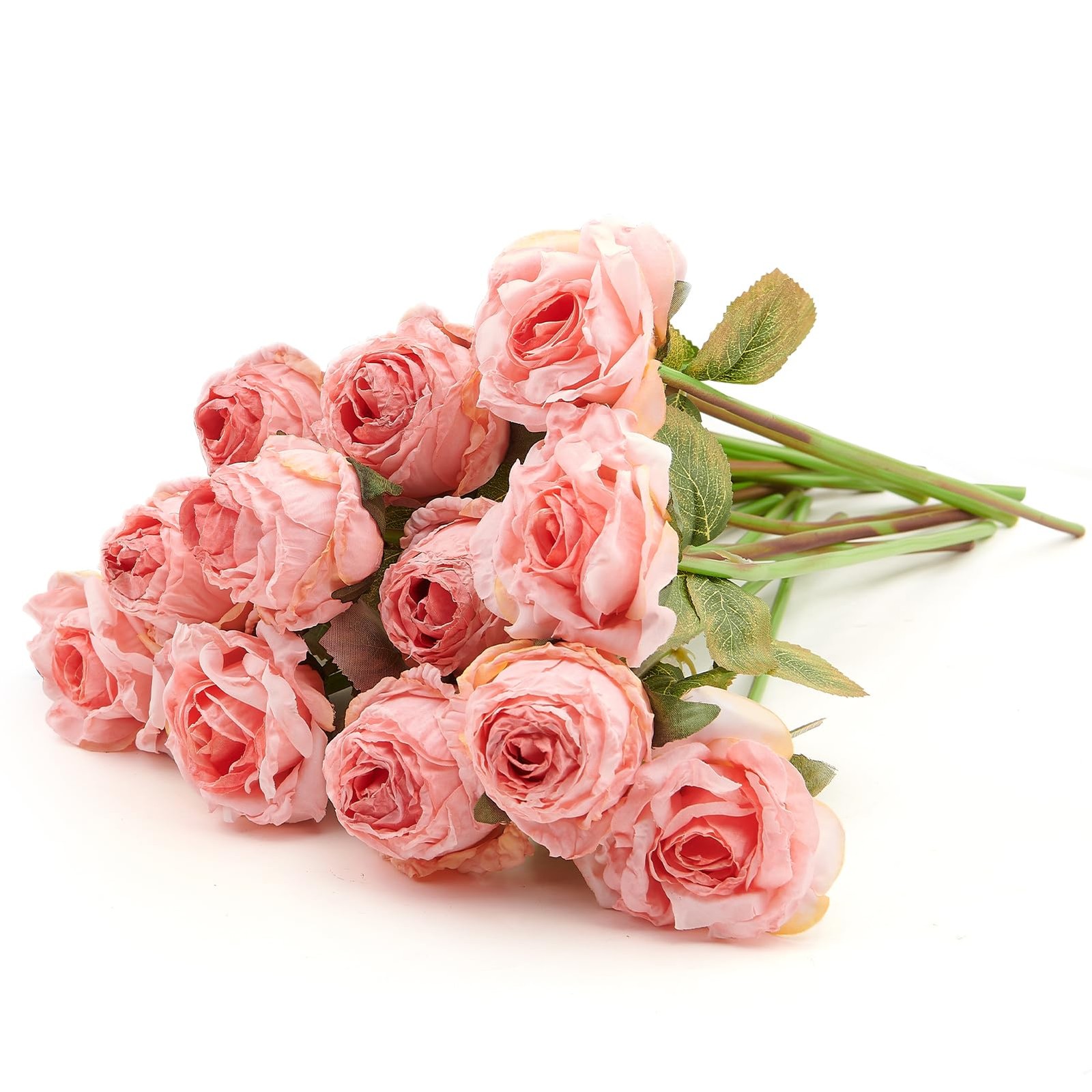 12 PCS Rose Artificial Flower Faux Silk Roses Bouquets Wedding Pink Flowers