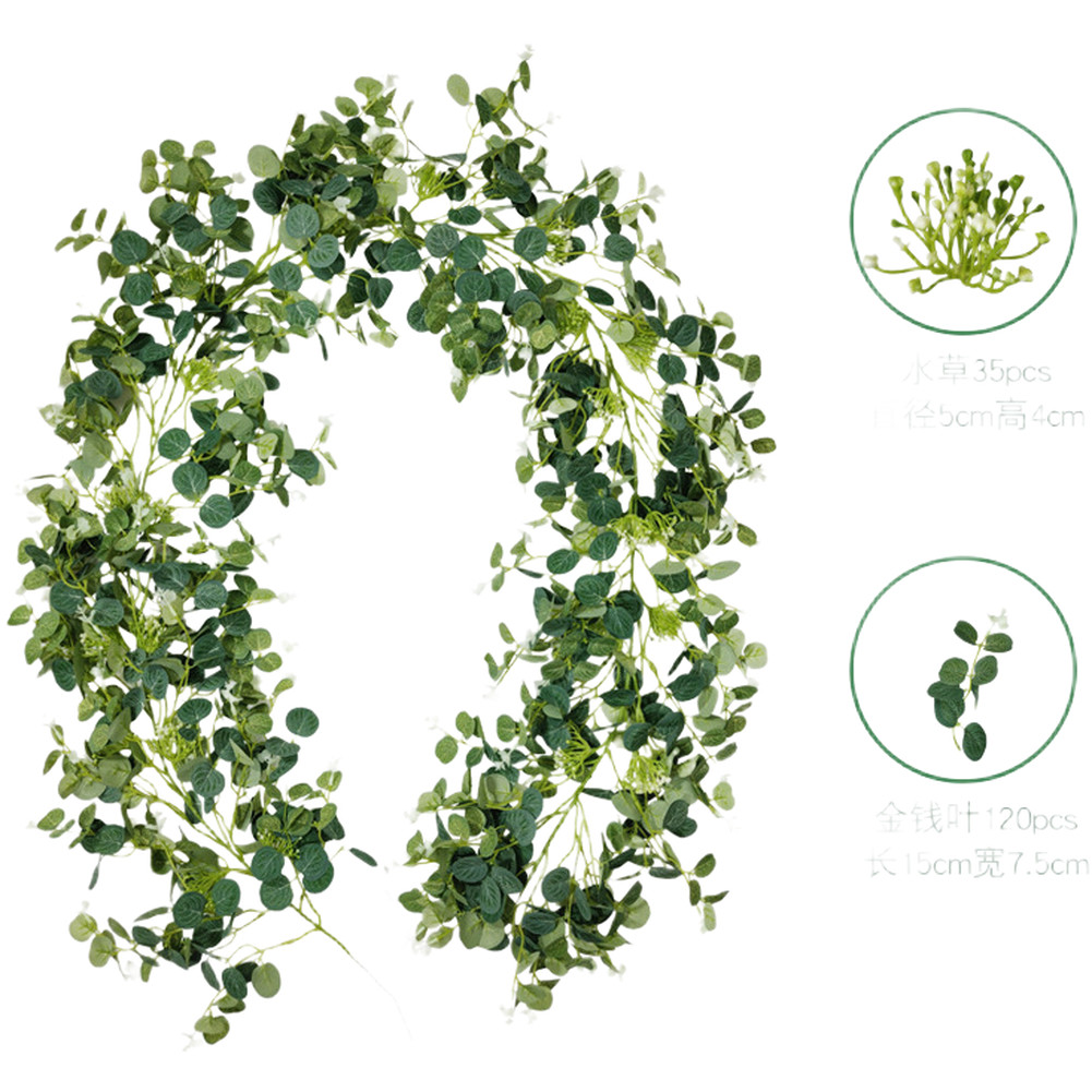 Artificial Acacia Vine 2M with White Faux Roses and Leaves for Weddings