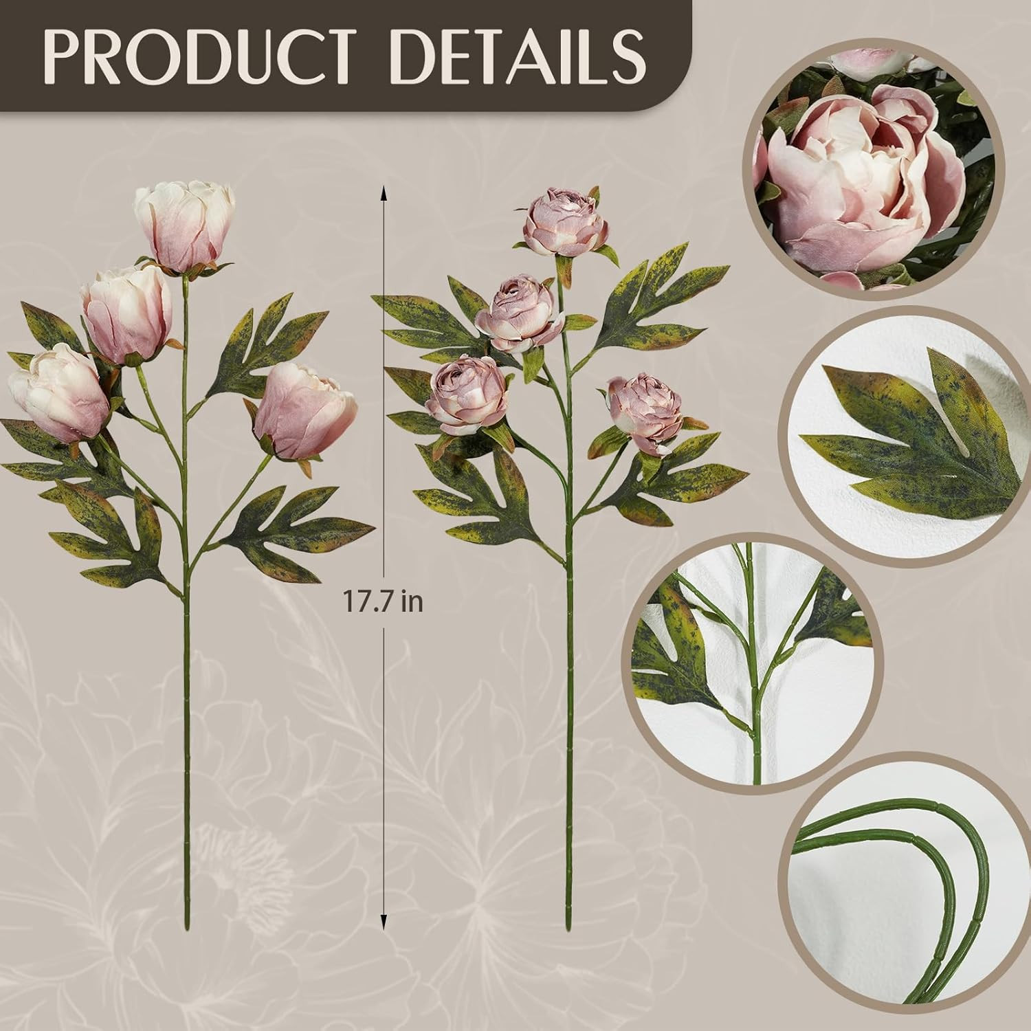 8 PCS 18″ Real Touch Faux Peony Stems for Wedding Decor & Floral Arrangements