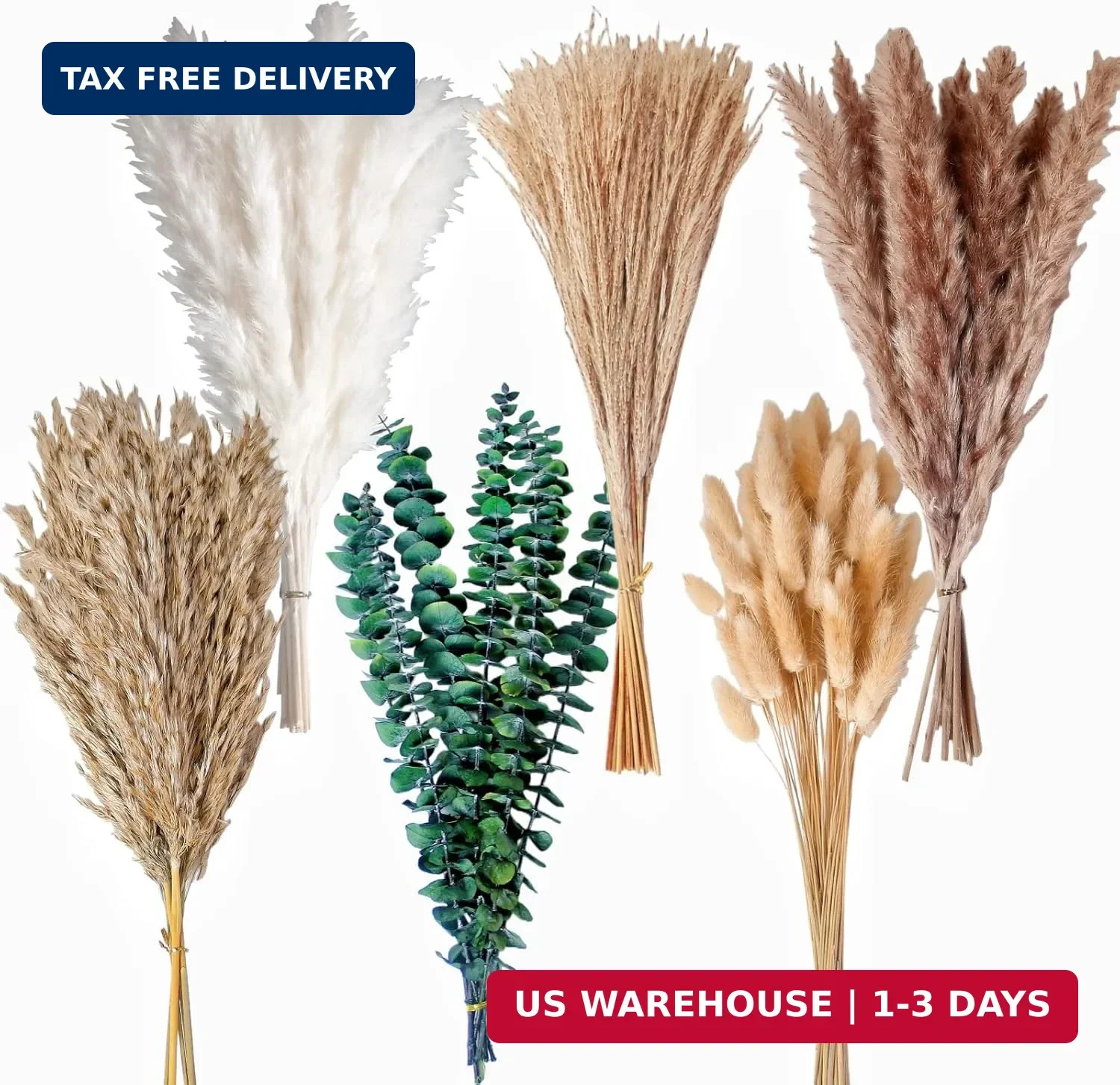 110 PCS of Boho Pampas Grass Decor, Naturally Dried Pompas, Bunny Tails Dried Fl