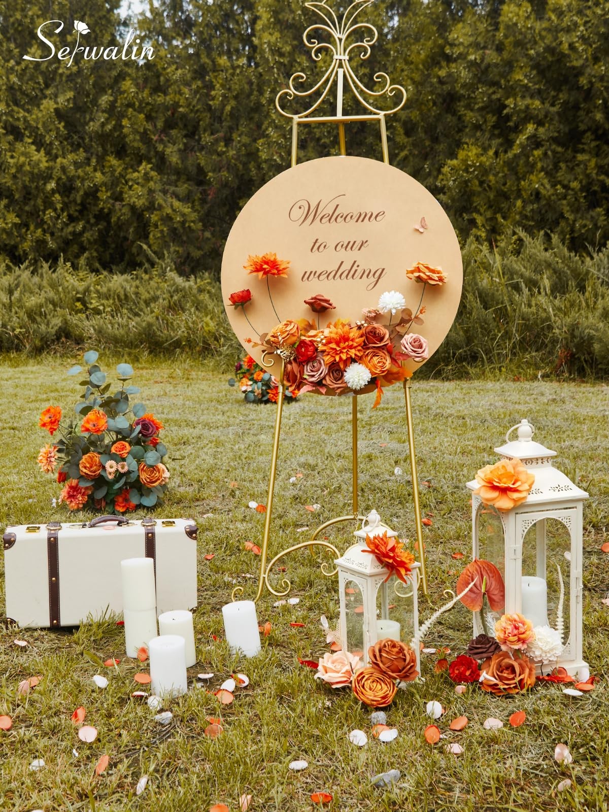Burnt Orange Artificial Spring Flowers Silk Fake Cake DIY Wedding Decoration
