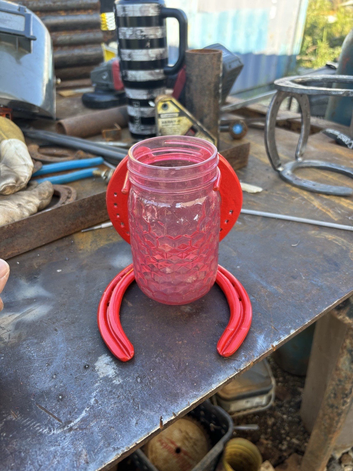 Hand made “welded” flower vase holder