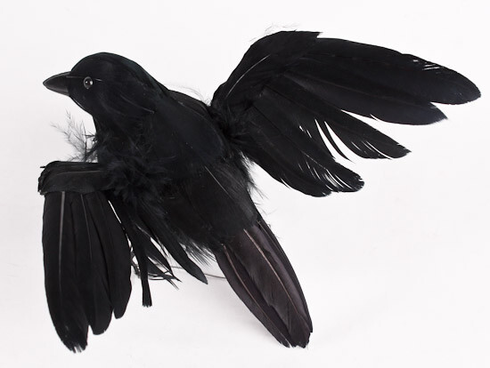 2 Black Feathered Flying 8″ Wide Artificial Black Crow Birds
