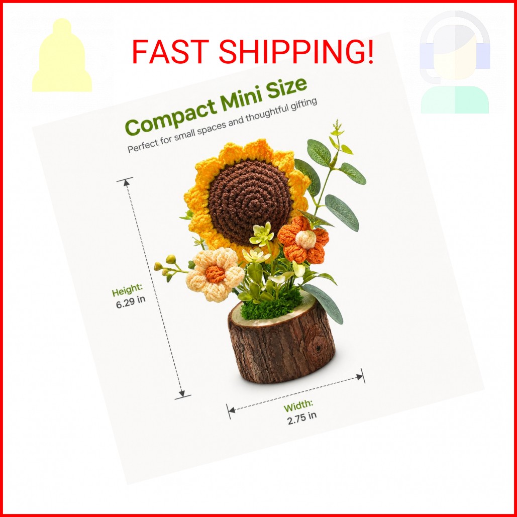 Tileafry Handmade Crochet Knitted Sunflower Bouquet Creative Knitted Potted Plan