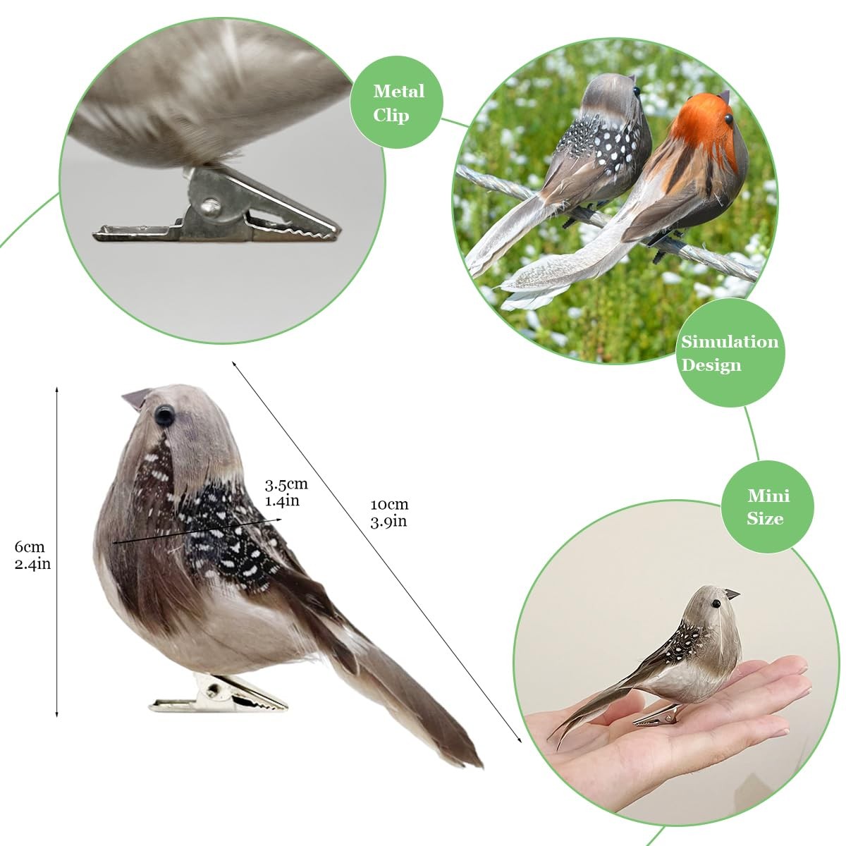 12Pcs Realistic Artificial Bird Figurines For Home Christmas Decor