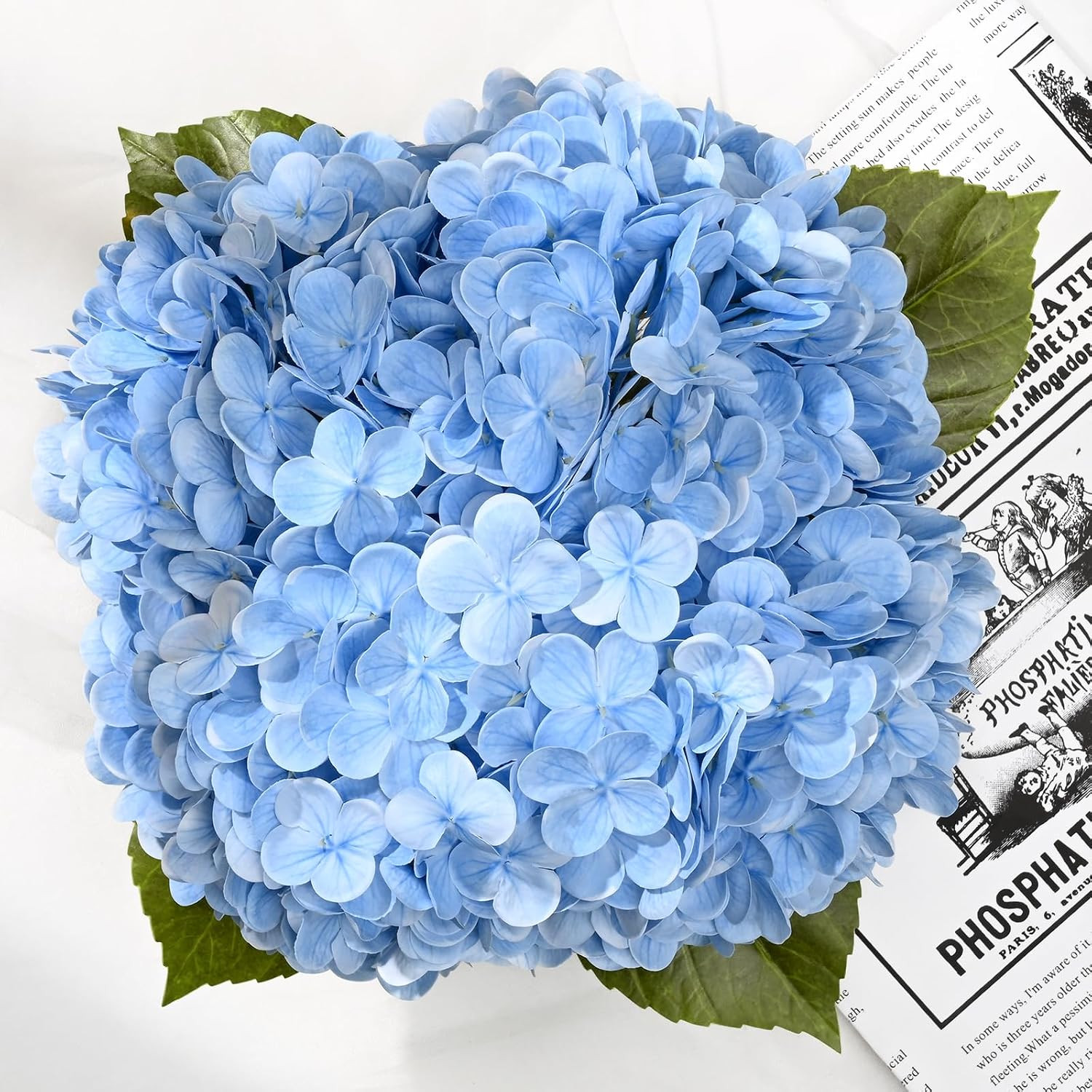 Luxury PU Fake Flowers in Vase with Faux Water, Blue Real Touch Hydrangea Artifi