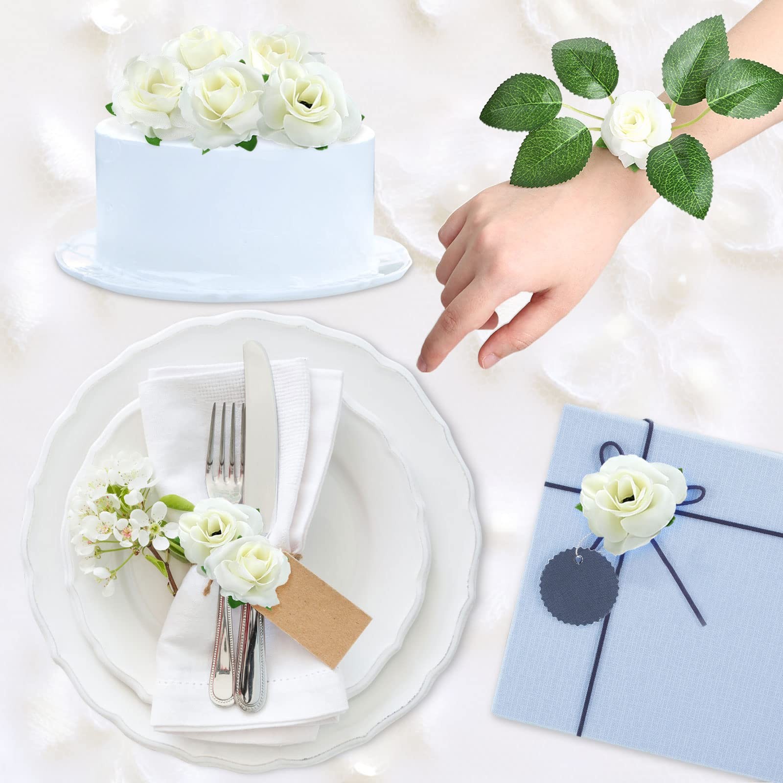 50 PCS Ivory 1.57 Inch Mini Artificial Silk Rose Flower Heads Wedding Decor