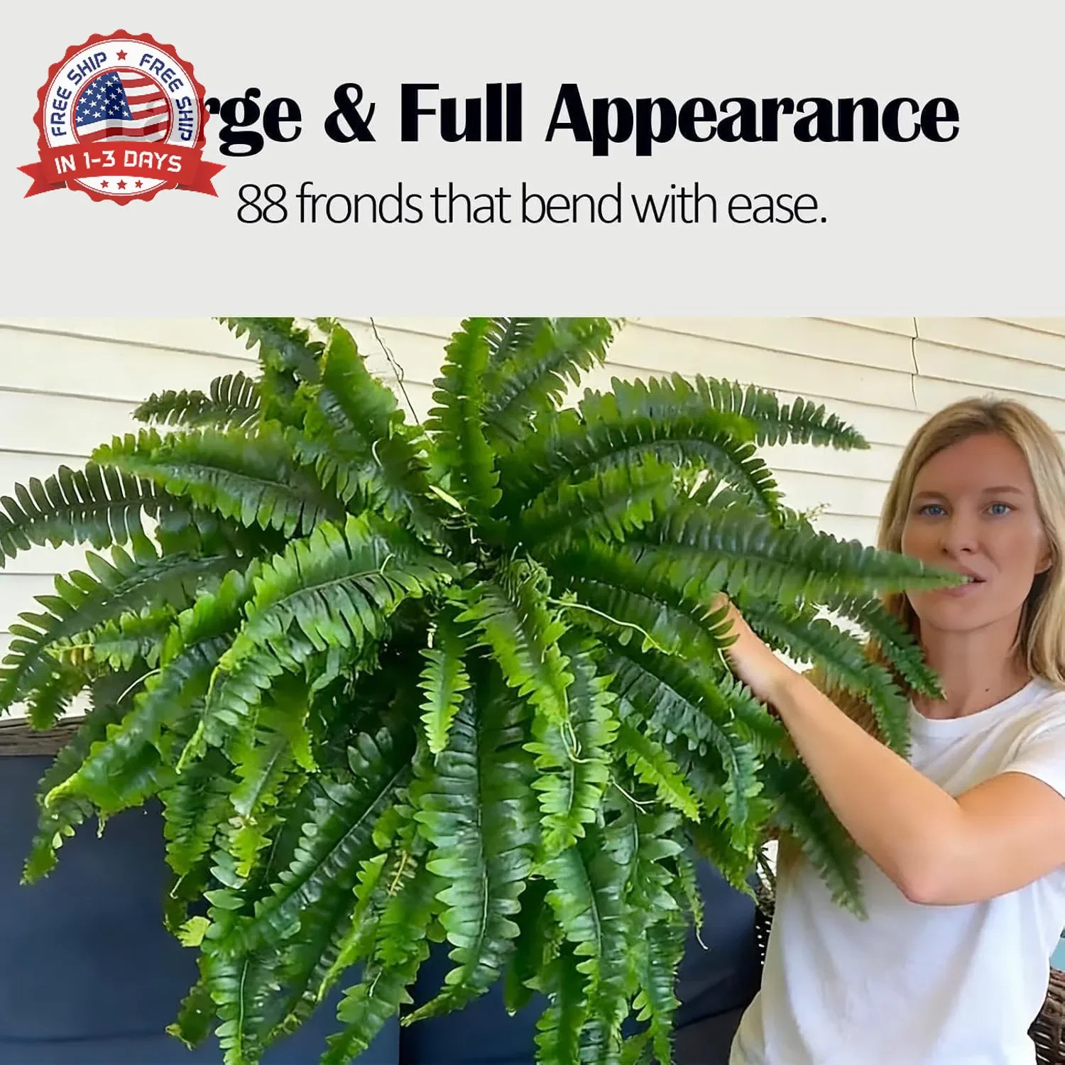GYERB 48″ Large Artificial Boston Fern Plants for Outdoor Indoor, Fake Ferns for