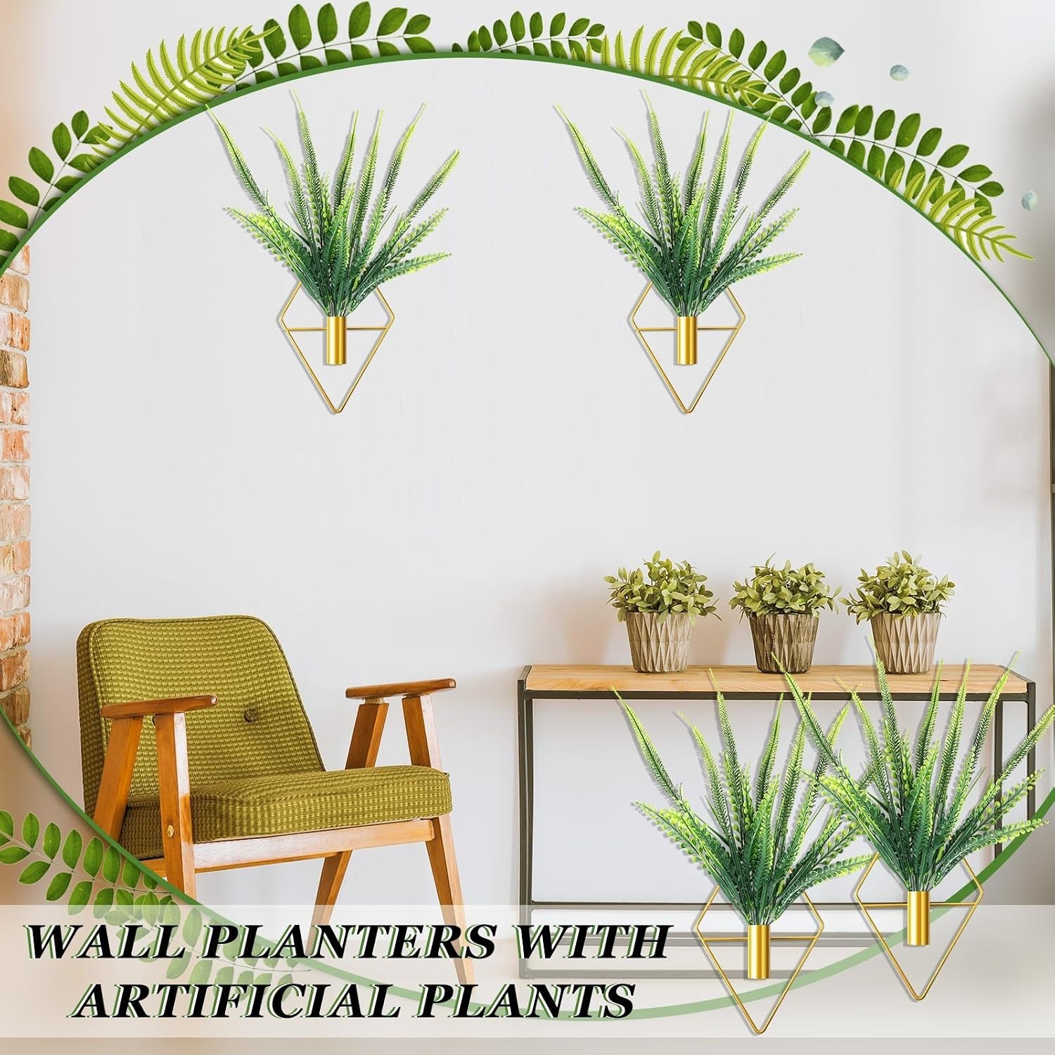 Geometric Gold Hanging Planters with Faux Boston Ferns – Indoor Décor Essentials