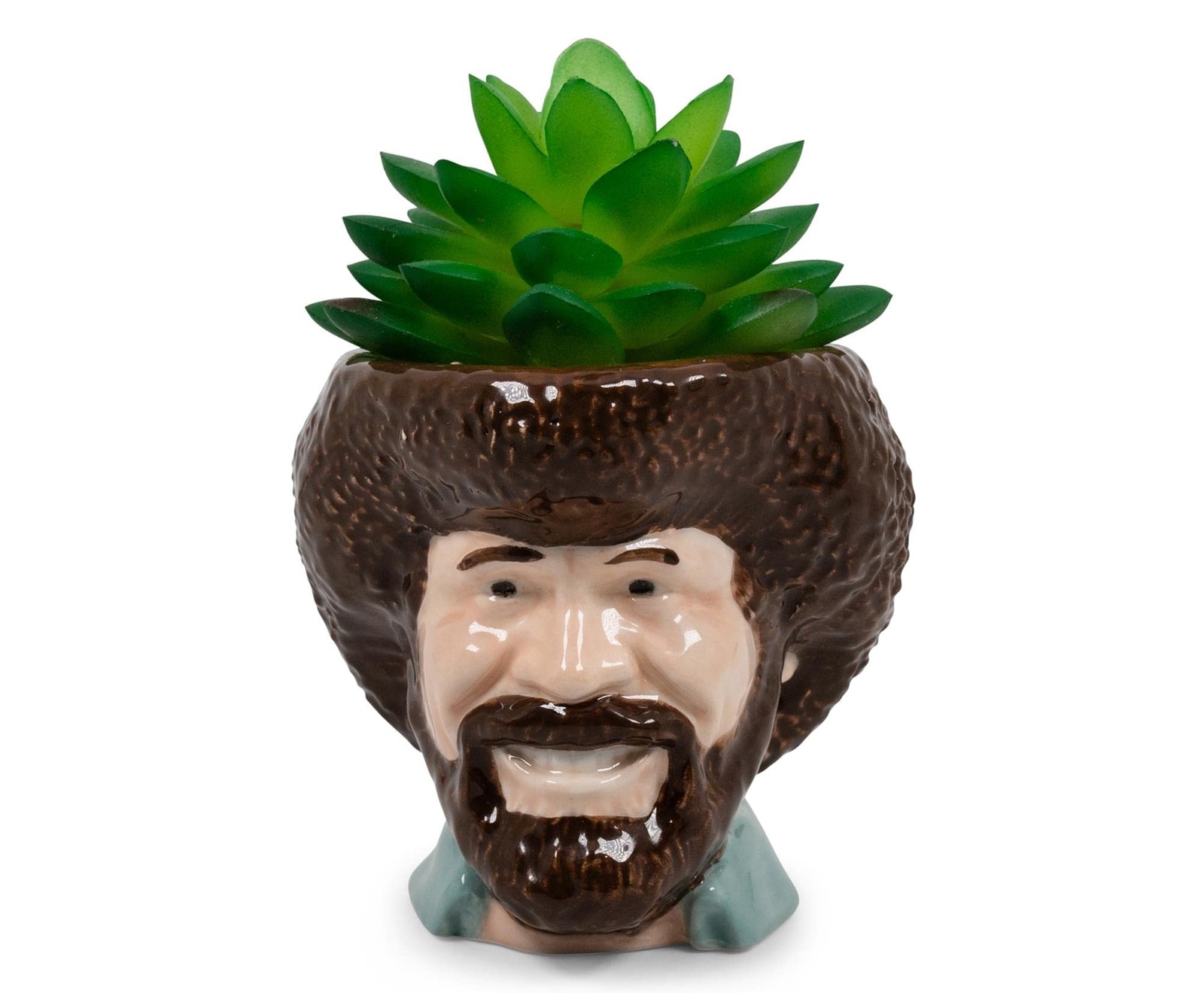 Toynk Bob Ross Mini Ceramic Planter with Artificial Succulent | Small Flower …