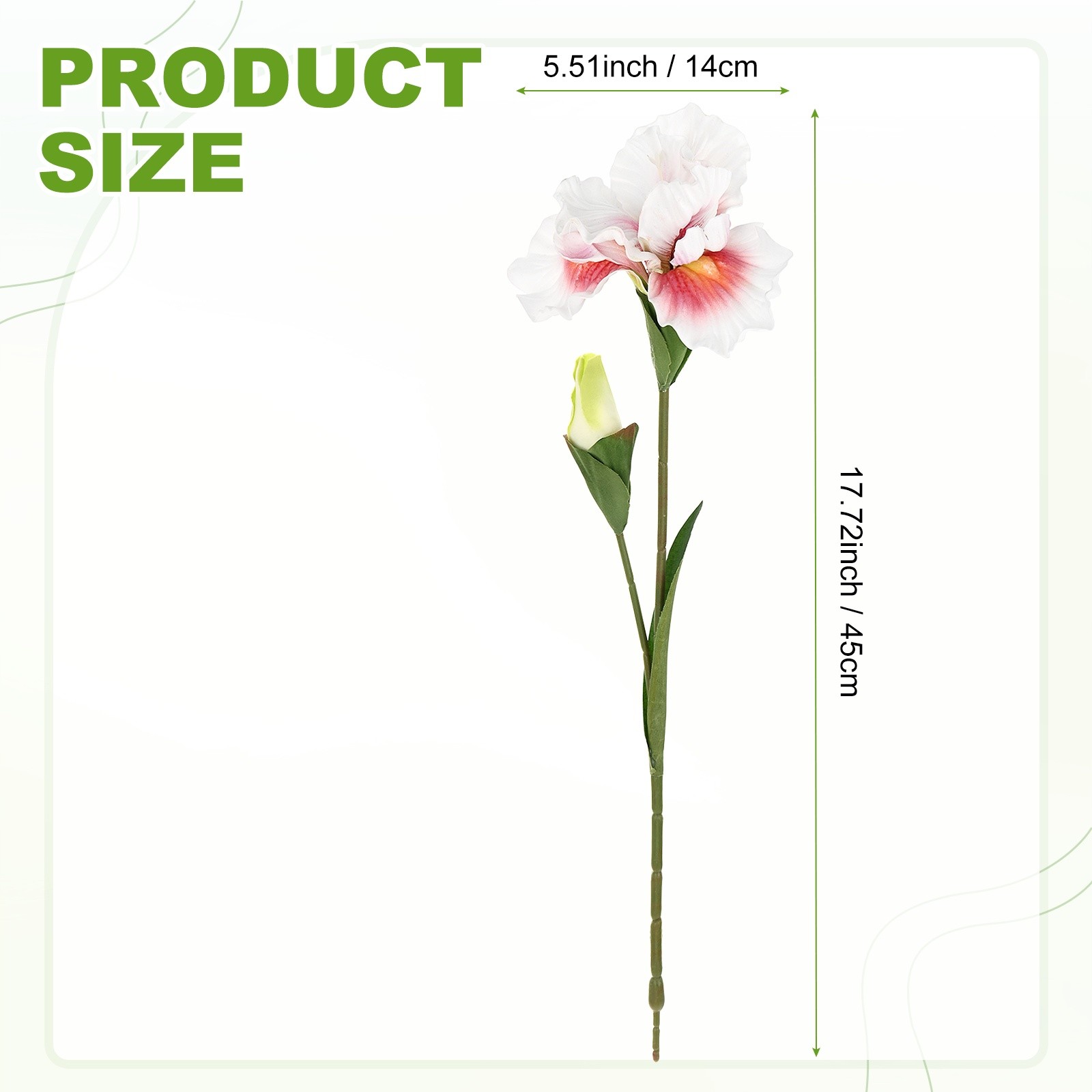 1-Pack Artificial Iris Flowers with Flower Bud 17.7 Inch for Home [White Pink]