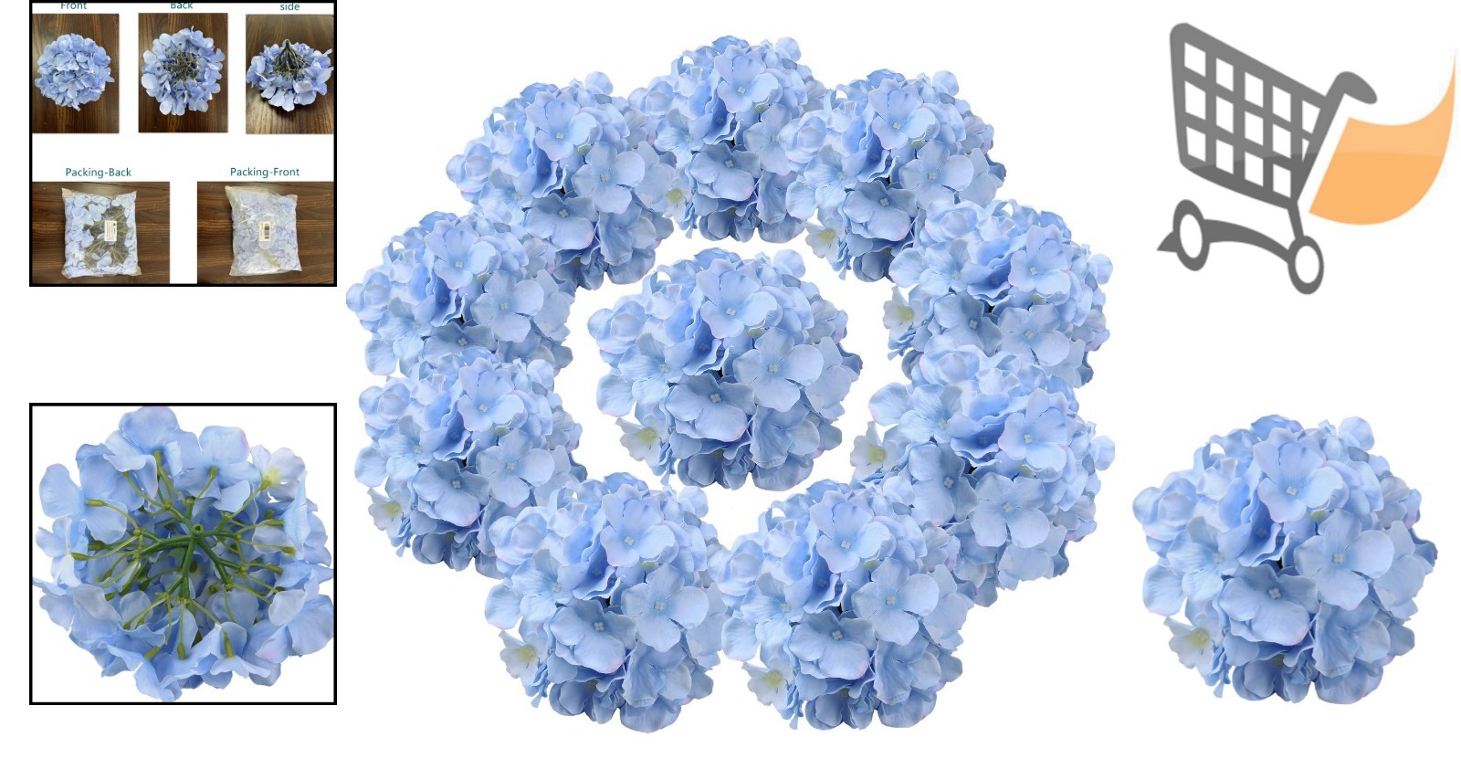 Artificial Silk Hydrangea Heads with Stems Blue Pack of 10 Home Wedding Decor