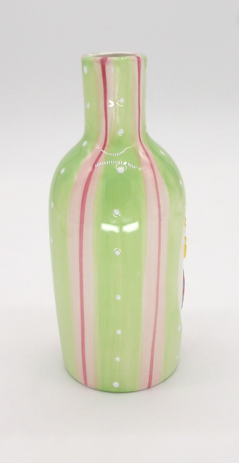Green and Pink Striped Bud Vase with Daffodils 7″ Spring Decor