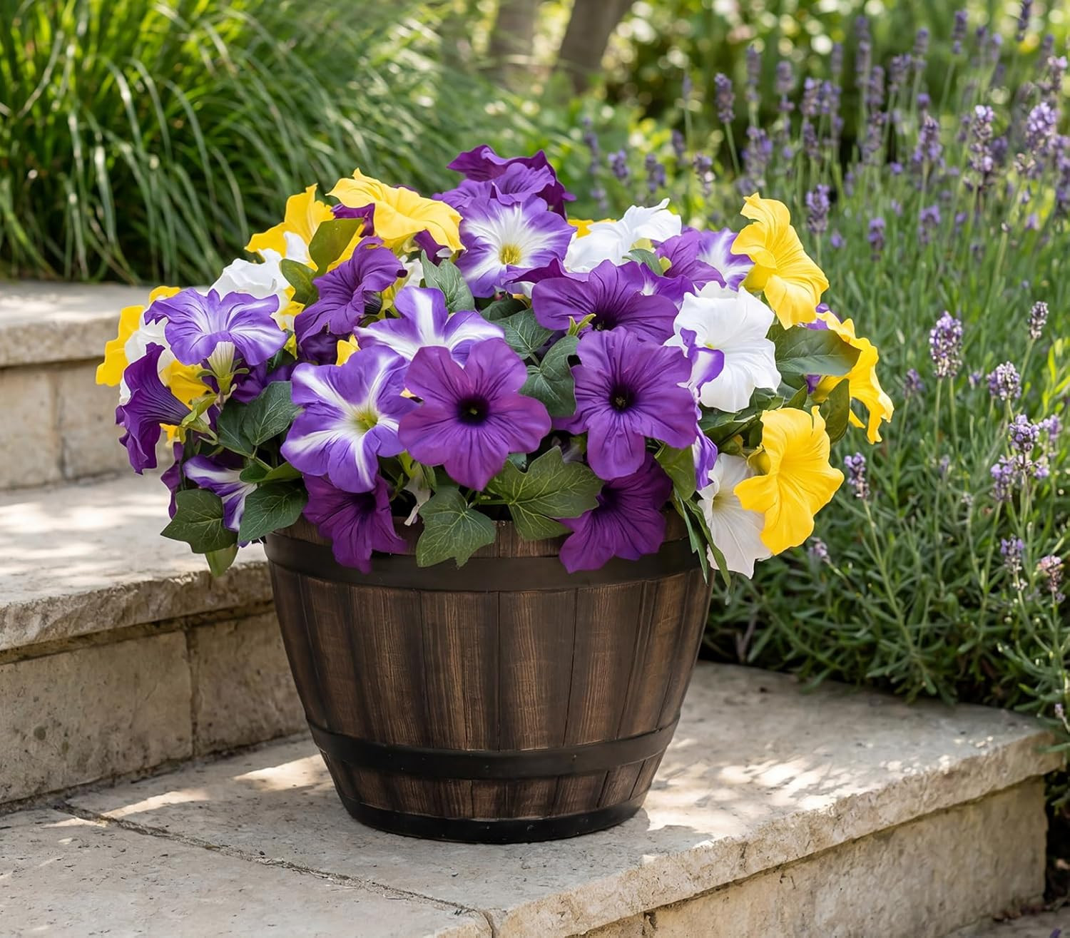 Artificial Fake Flowers Plants for Outdoor Decoration, 4PCS Faux Petunias Silk F