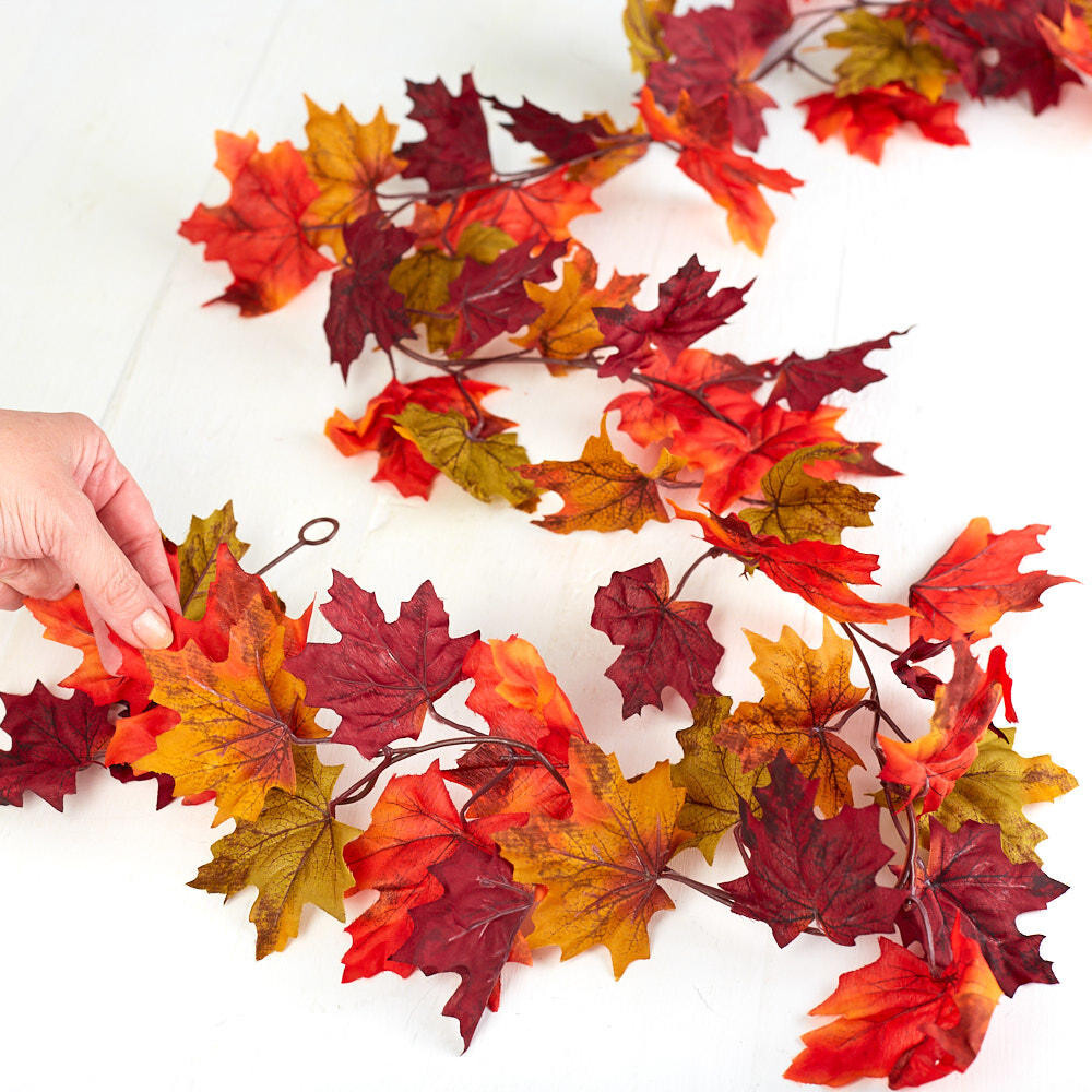 Set of 2 Autumn Artificial Silk Maple Leaf Garlands – 6 Feet, each
