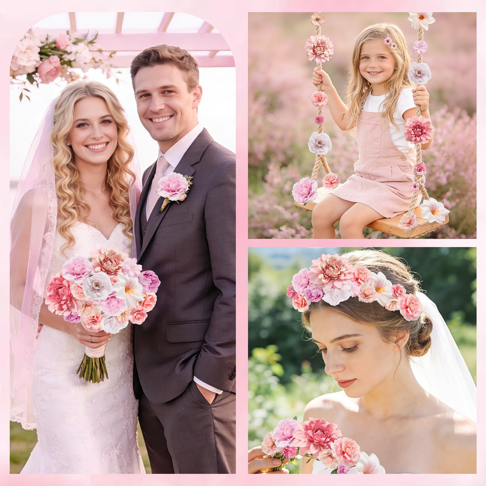 Fake Flower Heads Mini Artificial Flower Pink Faux Dahlia Rose Flowers for Cr…