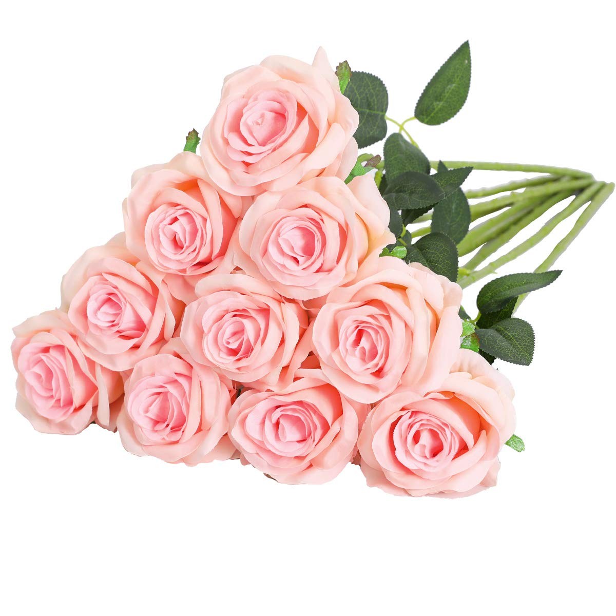 10 PCS Light Pink Lifelike Fake Silk Rose Flower Bouquet Wedding Gift Decor
