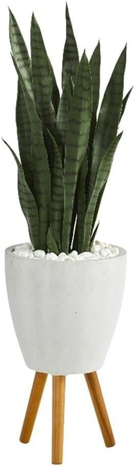 4-Ft Faux Snake Plant in White Planter, Mid Century Modern Indoor Decor