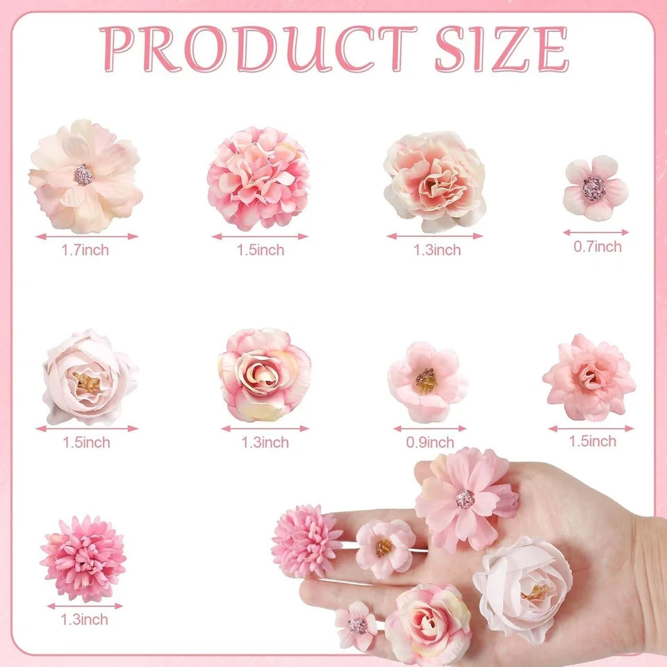 Faux Flower Heads Small Silk Artificial DIY Fake Mini Flowers Pink