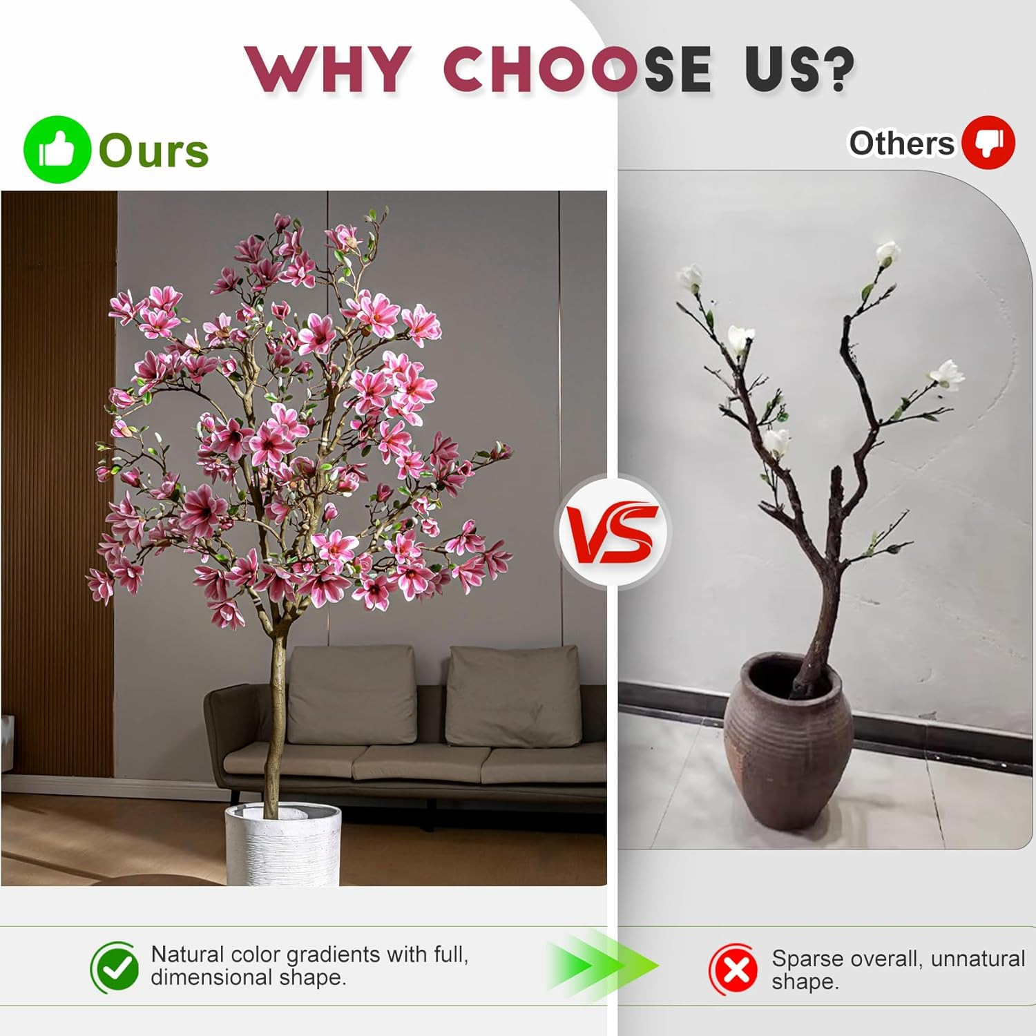 Realistic Tall Magnolia Flower Tree for Home, Office & Patio Decor