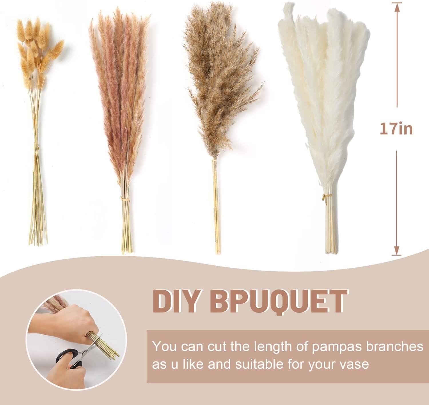 METSHOW 107 Pcs 17.5 inch Natural Dried Pampas Grass Décor