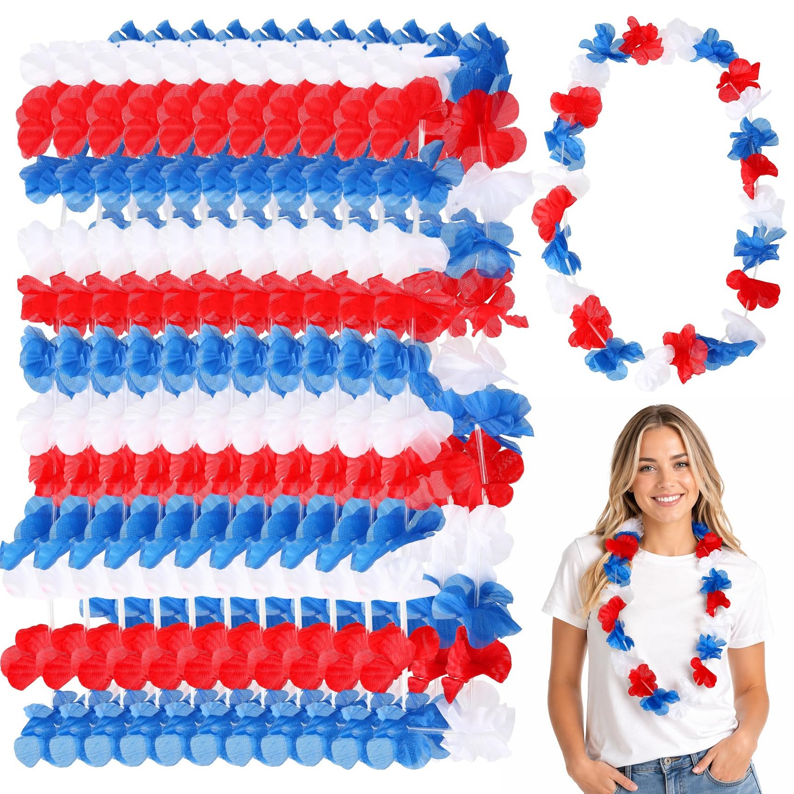 Red White and Blue Leis 24 pcs 4th of July Leis Patriotic Leis Bulk Fourth of…