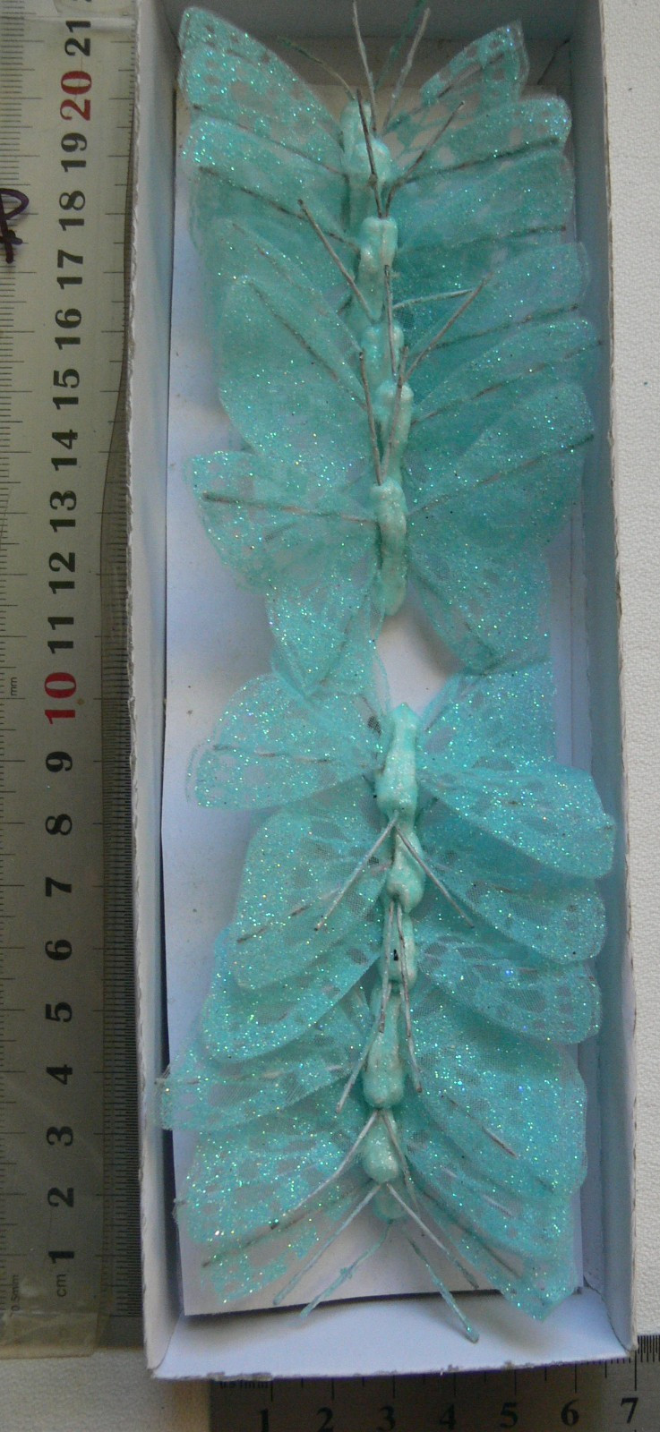 BUTTERFLY Pack 12 Piece LT BLUE – 40x65mm – Antennae’s + Stem 12cm long – KSCRT
