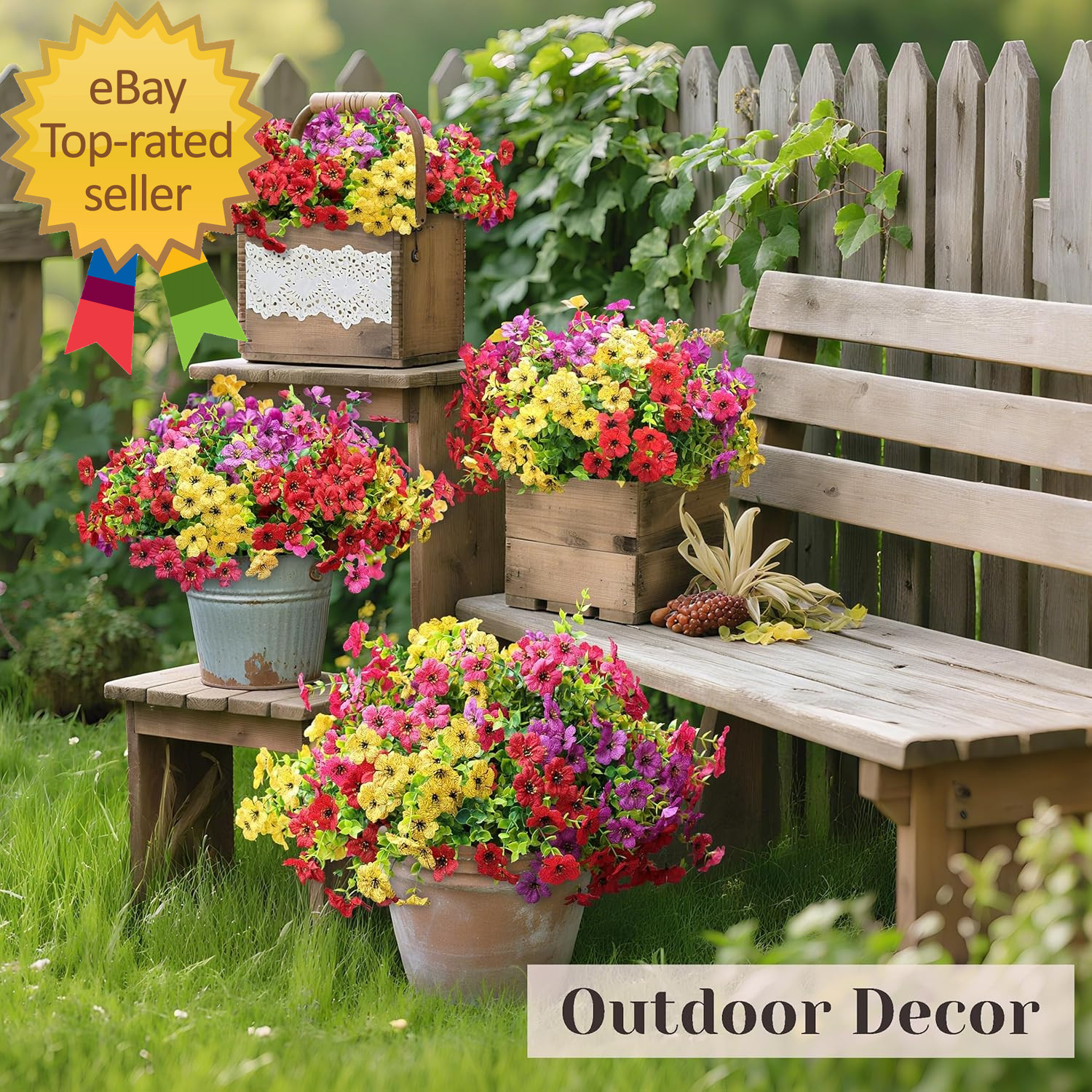 12 Bundles Artificial Flowers for Outdoors Fake Flowers Plants Spring Summer