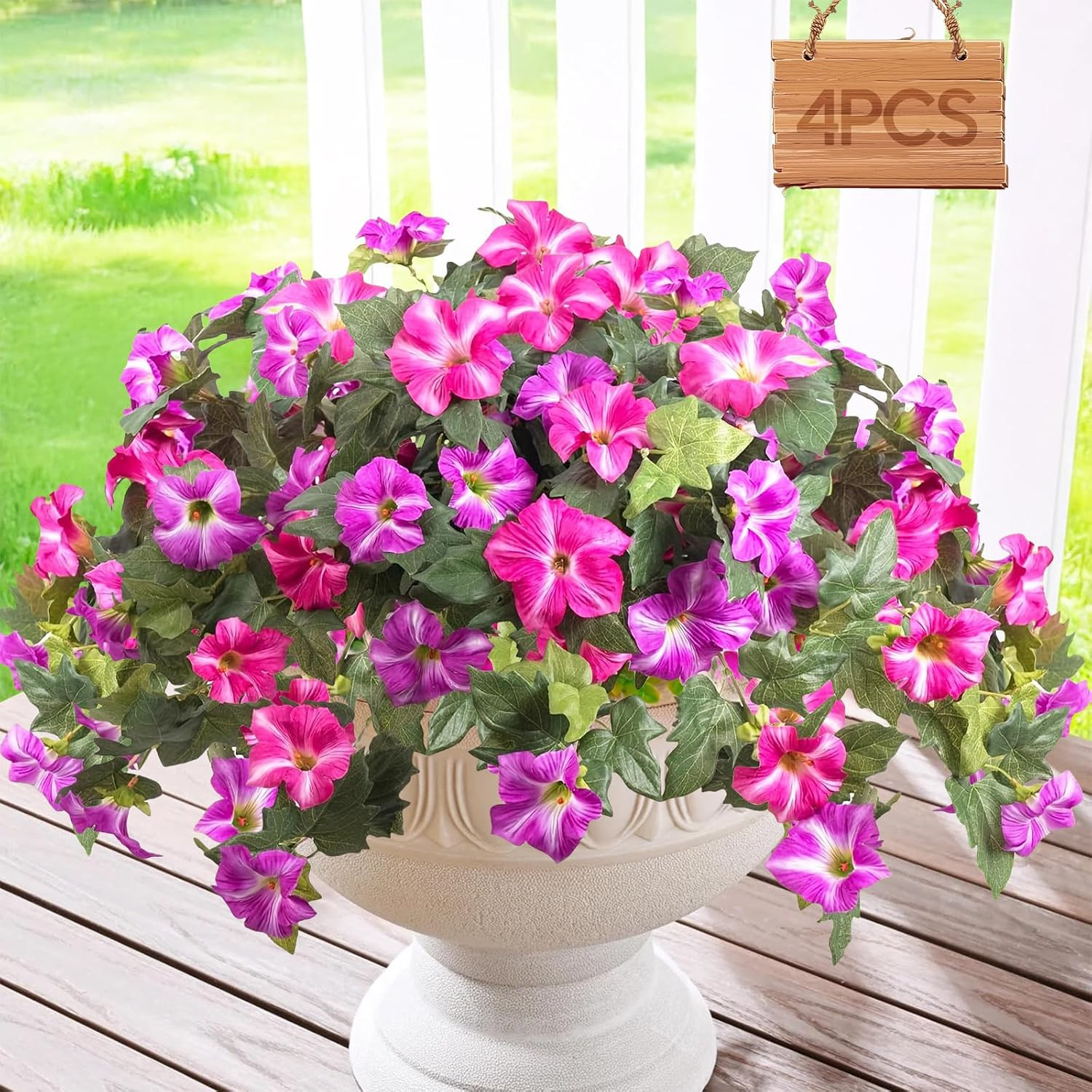 UV Resistant Faux Petunias – 4PCS Outdoor Silk Flowers for Garden & Porch Decor