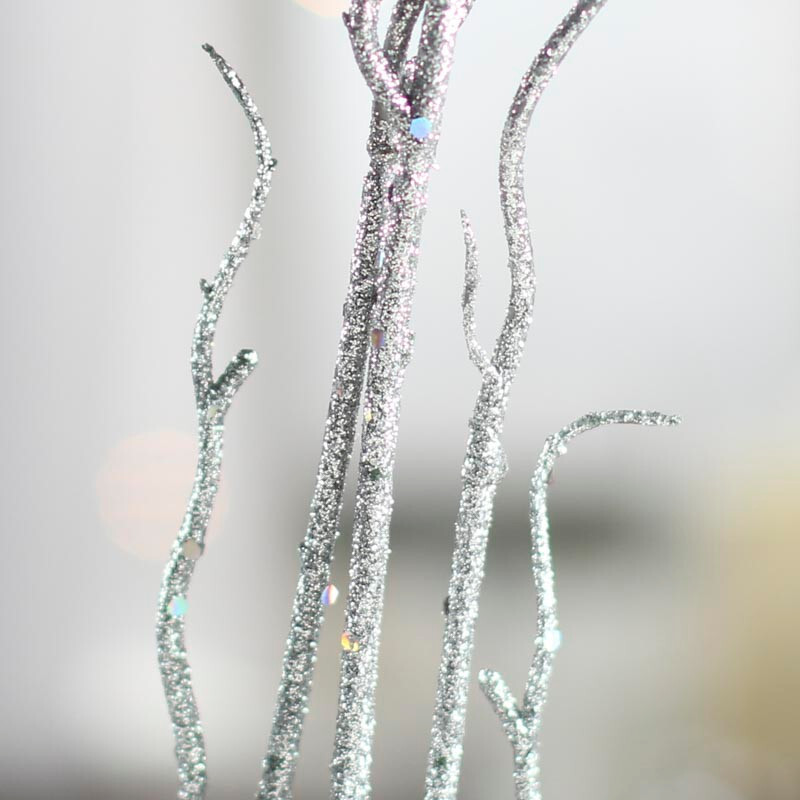 Package of 6 Silver Glittered Artificial Twig 37″ Sprays