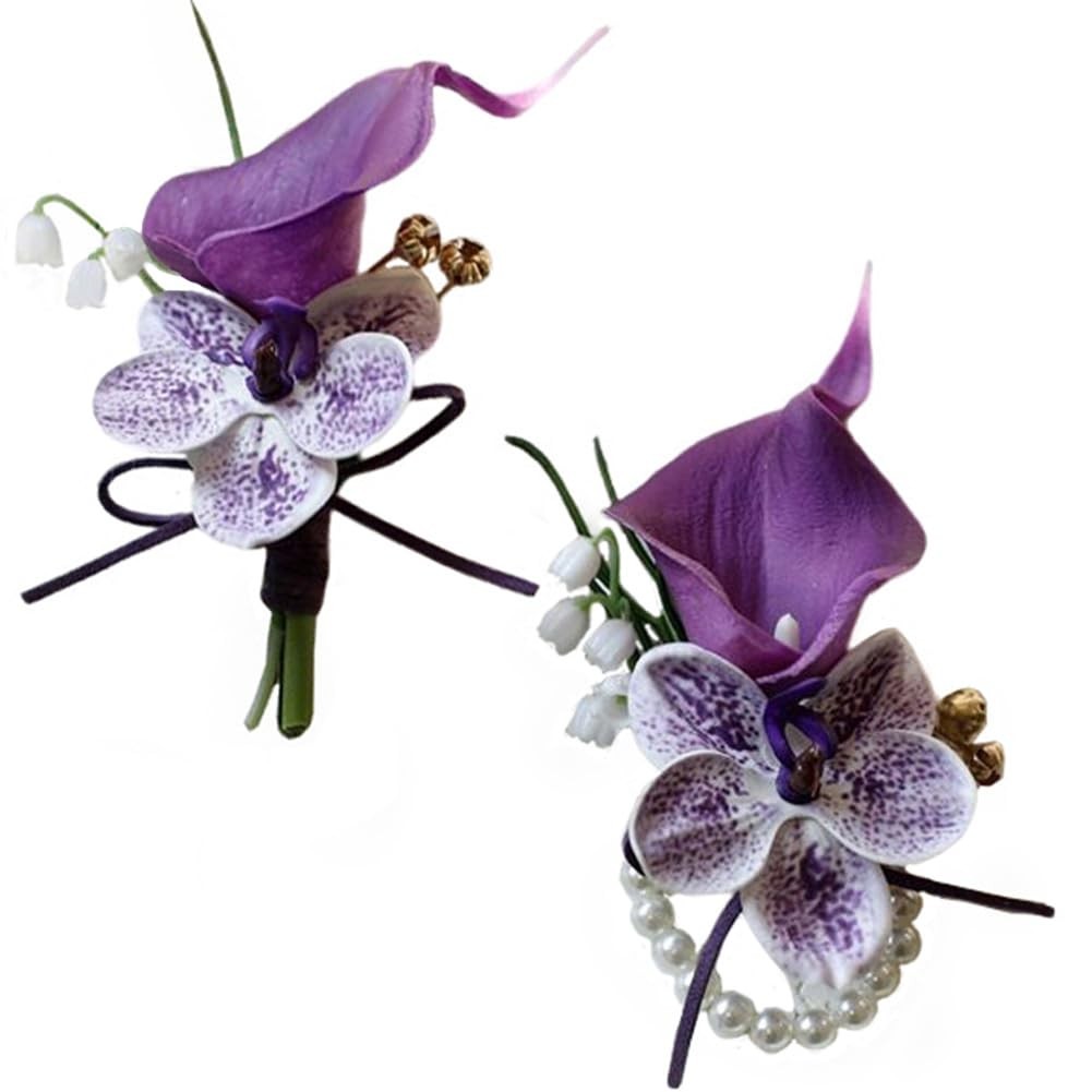 2 Pieces Corsage and Boutonniere Set, Artificial Calla Lily& Orchid Flowers A…