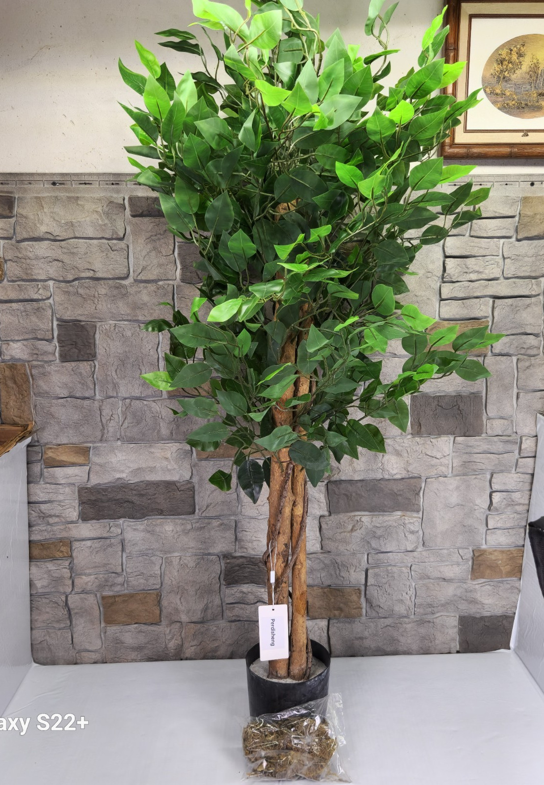 4ft Artificial Ficus Tree Indoor Home Office Decor Natural Wood Silk Leaves Moss