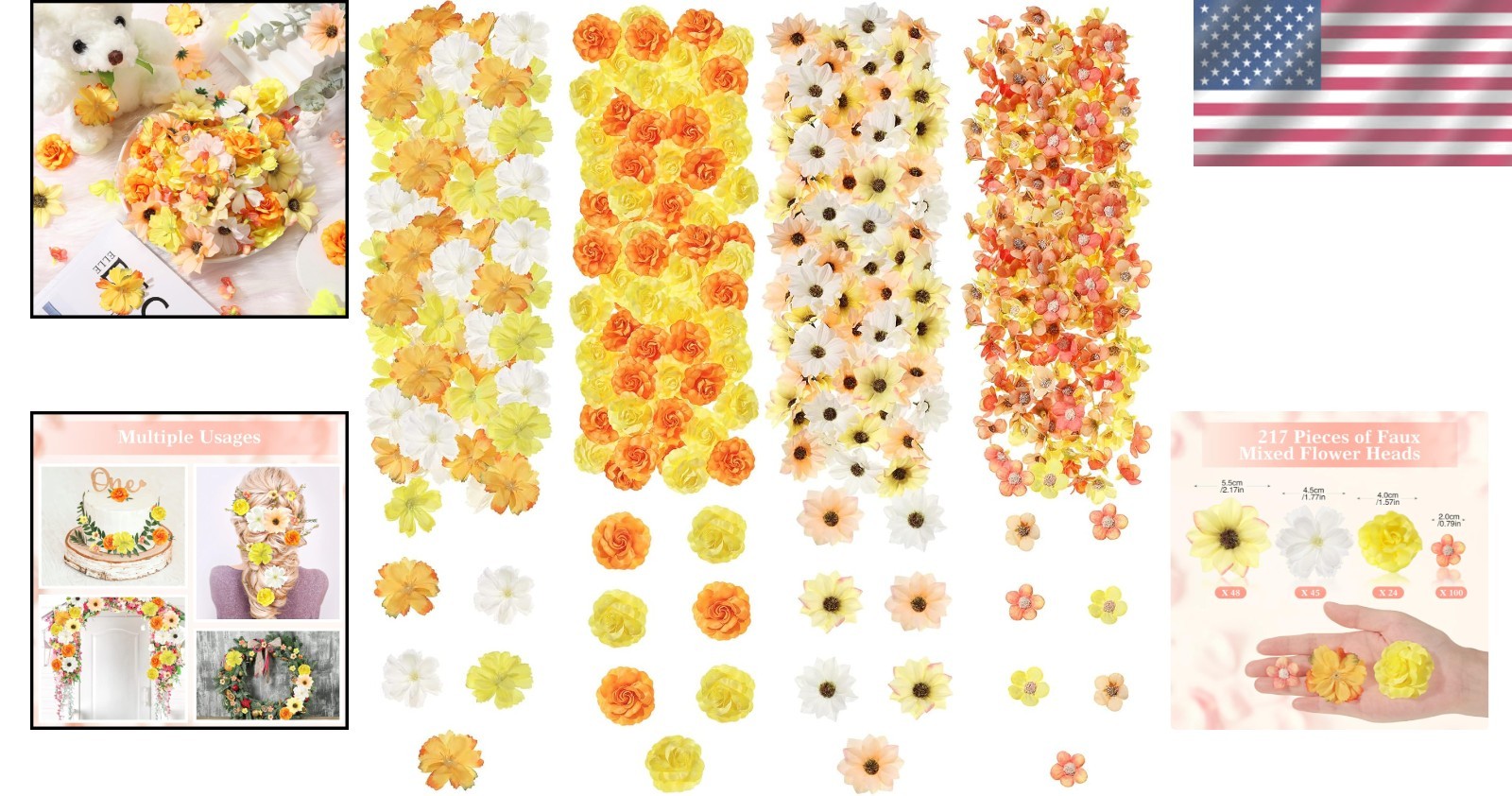 217 Pcs Mini Silk Flower Heads for Crafts – Yellow Series