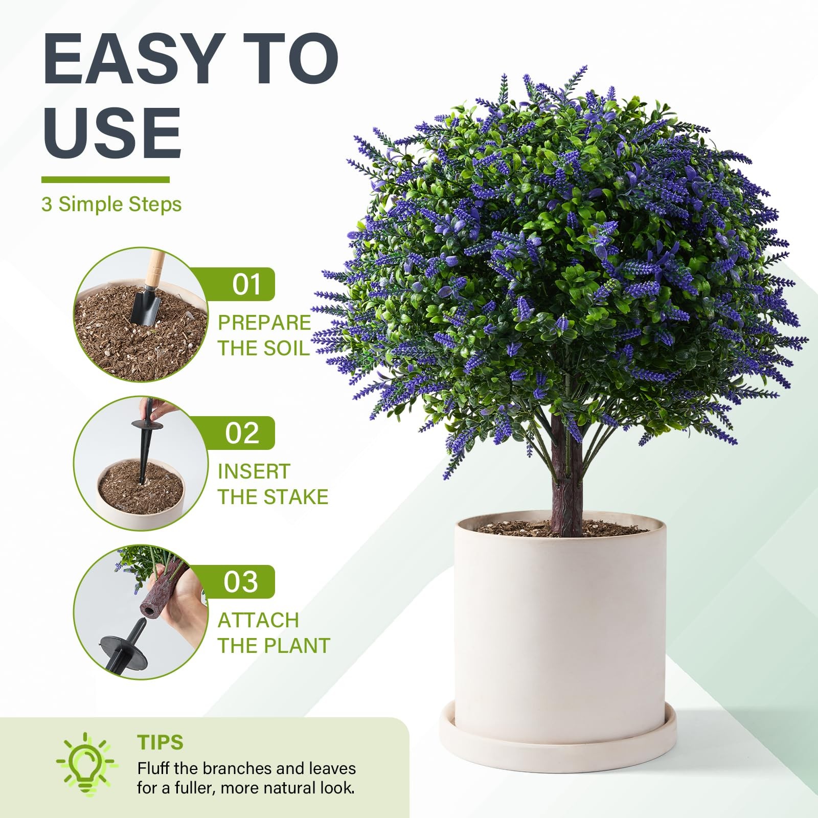Artificial Lavender Topiary – 24″ Set of 2 Realistic Faux Shrub Bushes with G…